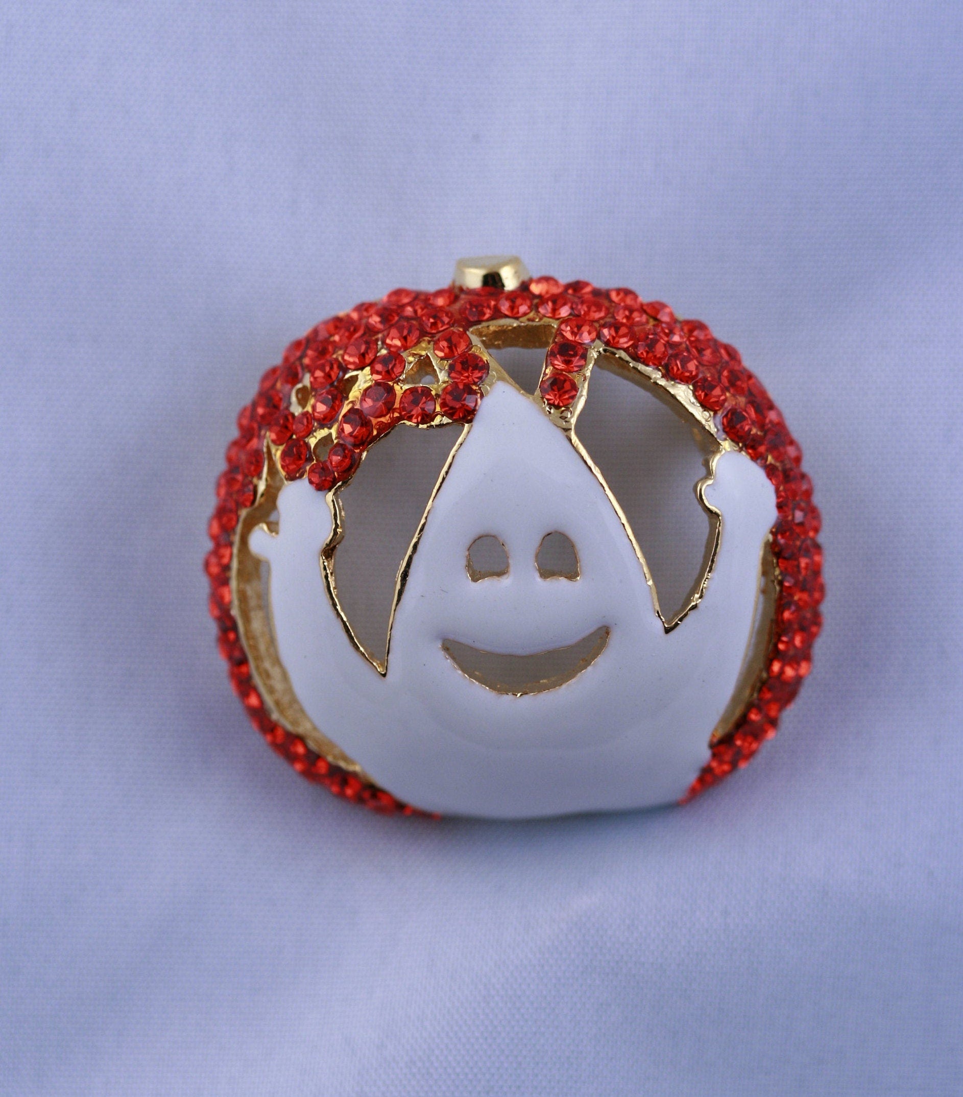 Rhinestone Halloween Orange Color Pumpkin White Enamel Ghost Brooch Pin Jewelry