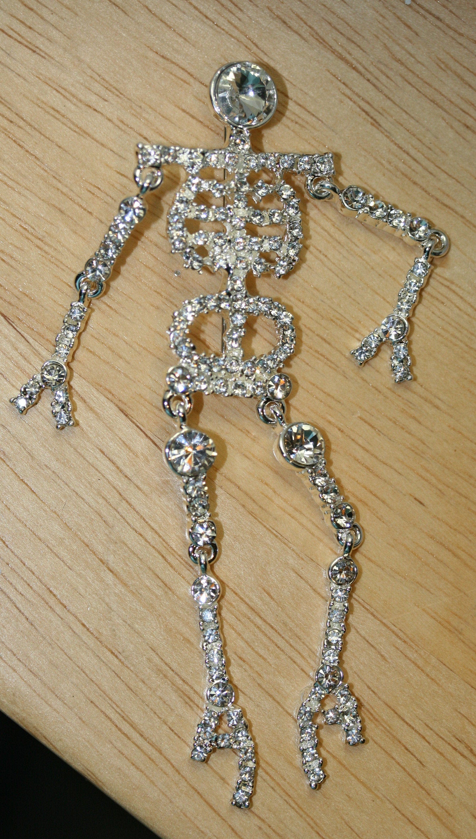 Rhinestone Halloween Scary Moveable Ghost Skull Skeleton Pin Brooch Jewelry 4"
