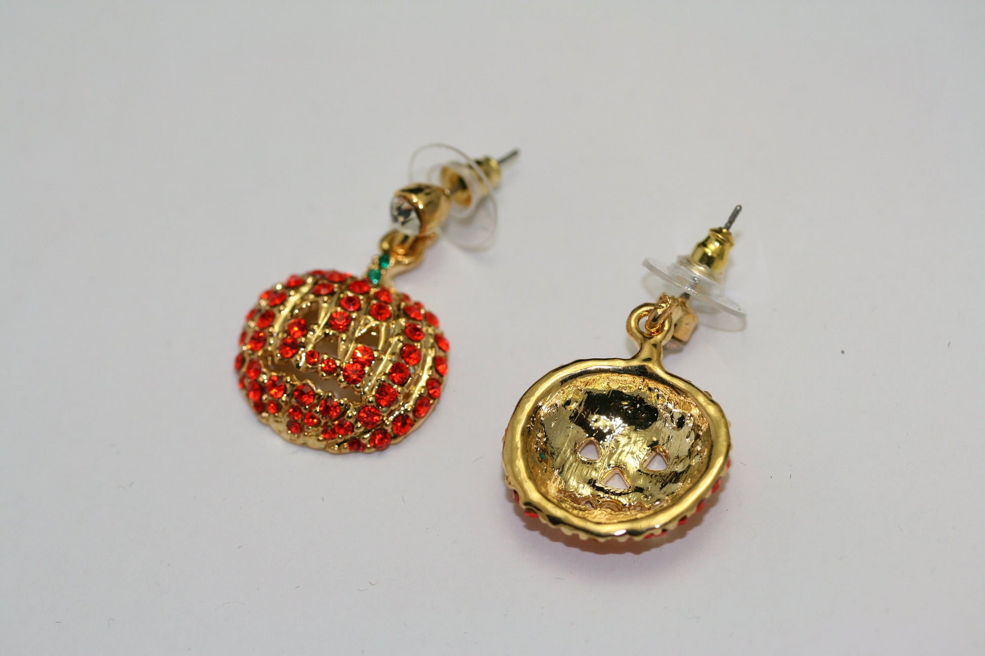 Halloween Pumpkin Drop Dangle Earrings with Orange Crystal Rhinestones, Halloween Earrings, Pumpkin Earrings