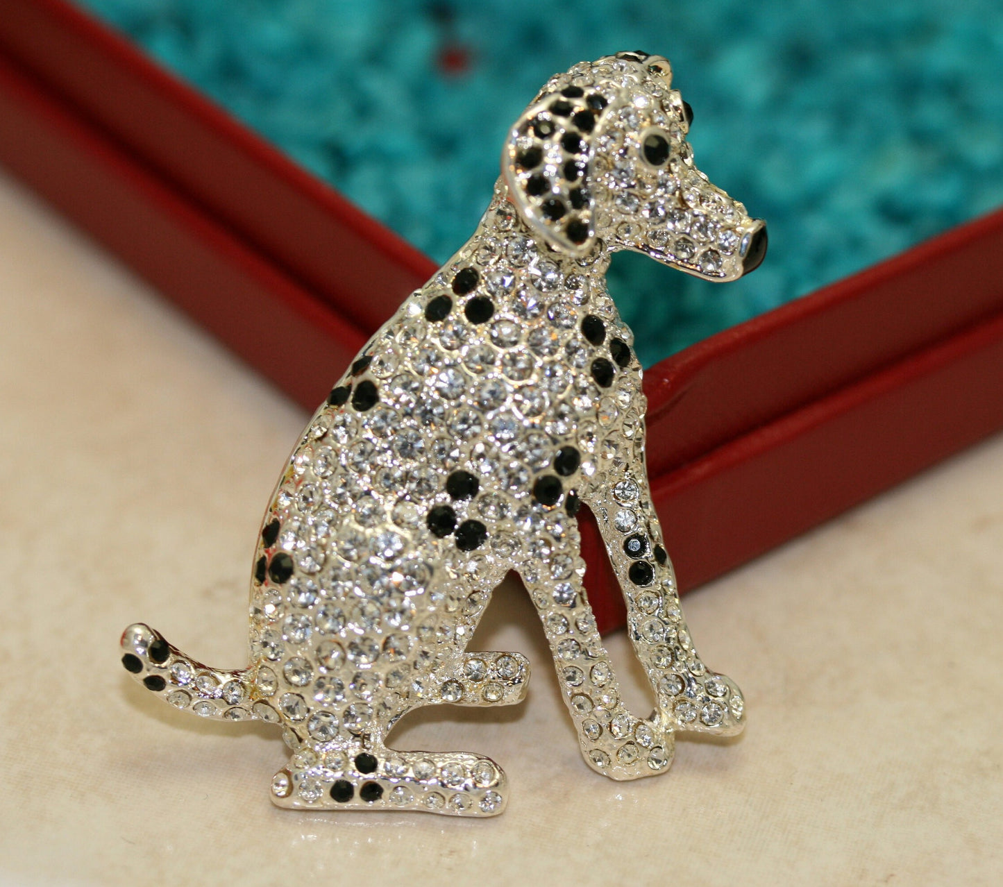 Rhinestone Dalmatian Dog Crystal Pin Brooch