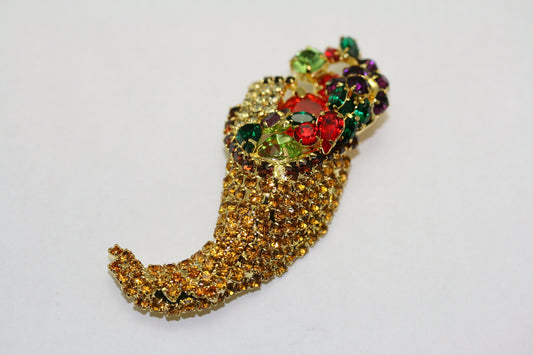 Cornucopia Thanksgiving brooch pin Fall Pilgrim Thanksgiving Rhinestone Turkey Fruit Cornucopia Horn Of Plenty Pin Brooch