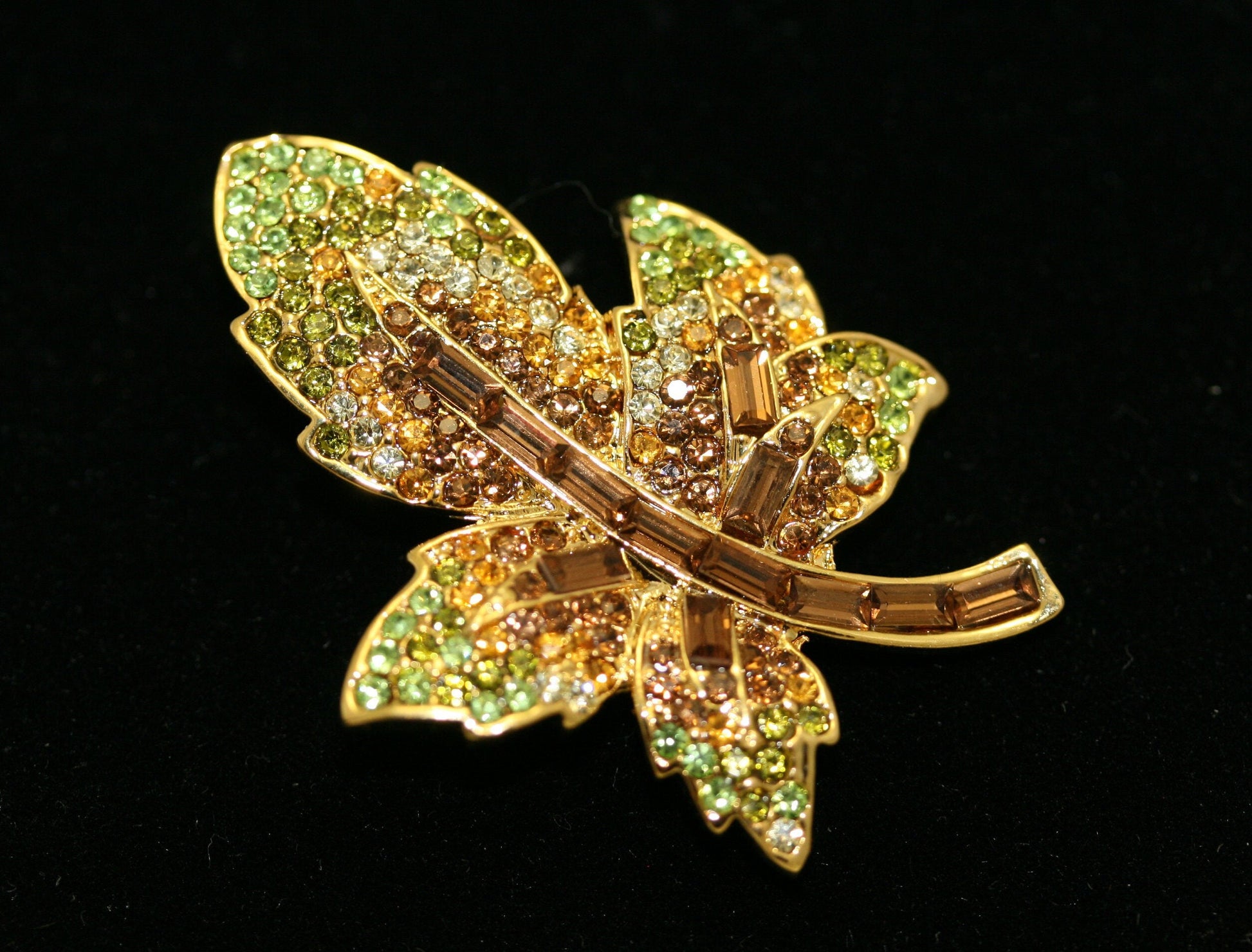 Vintage Rhinestone Maple Leaf Brooch Canadian Maple Pins Fall Jewelry, Crystal Fall Leaf Brooch