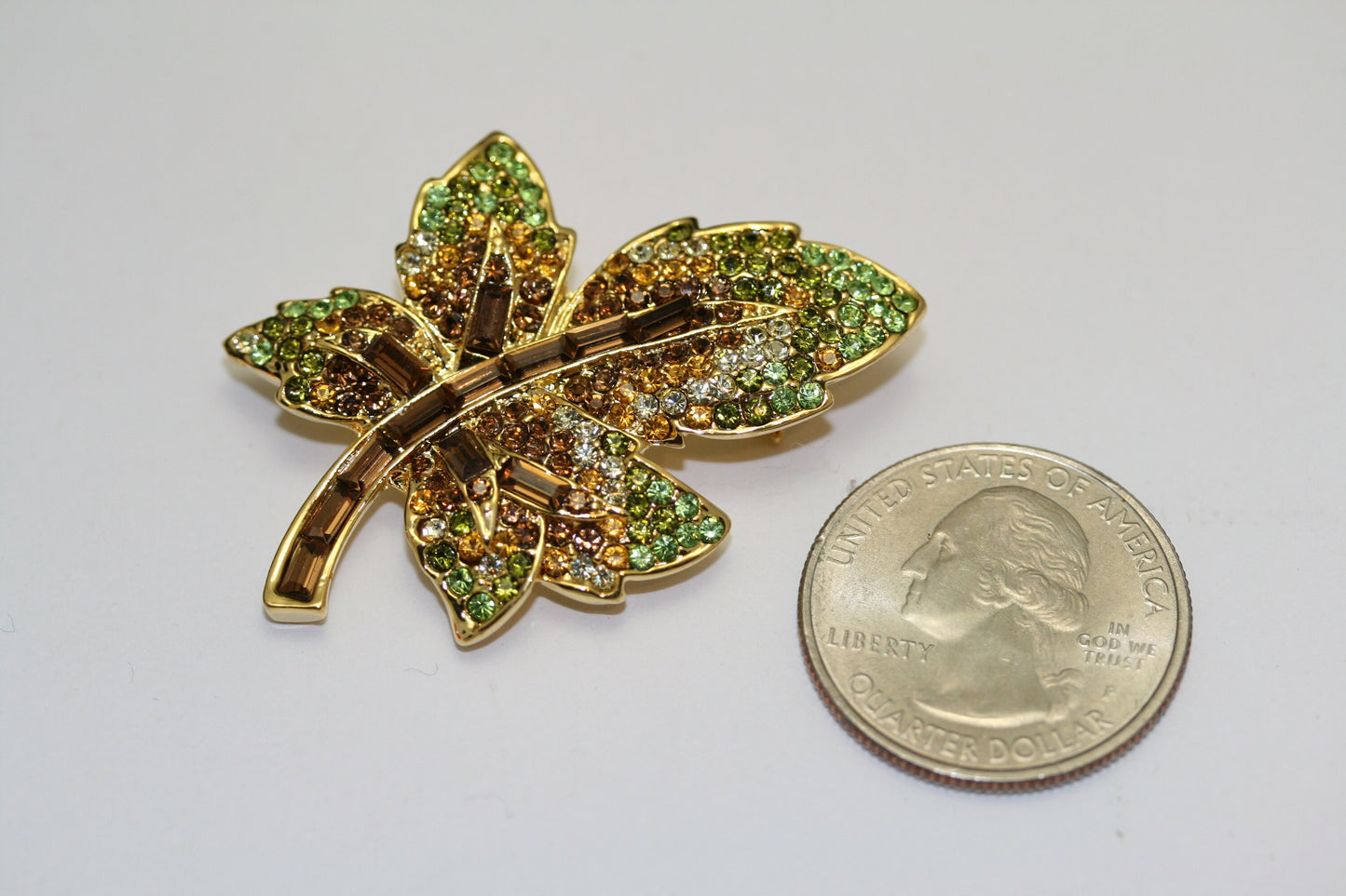 Vintage Rhinestone Maple Leaf Brooch Canadian Maple Pins Fall Jewelry, Crystal Fall Leaf Brooch