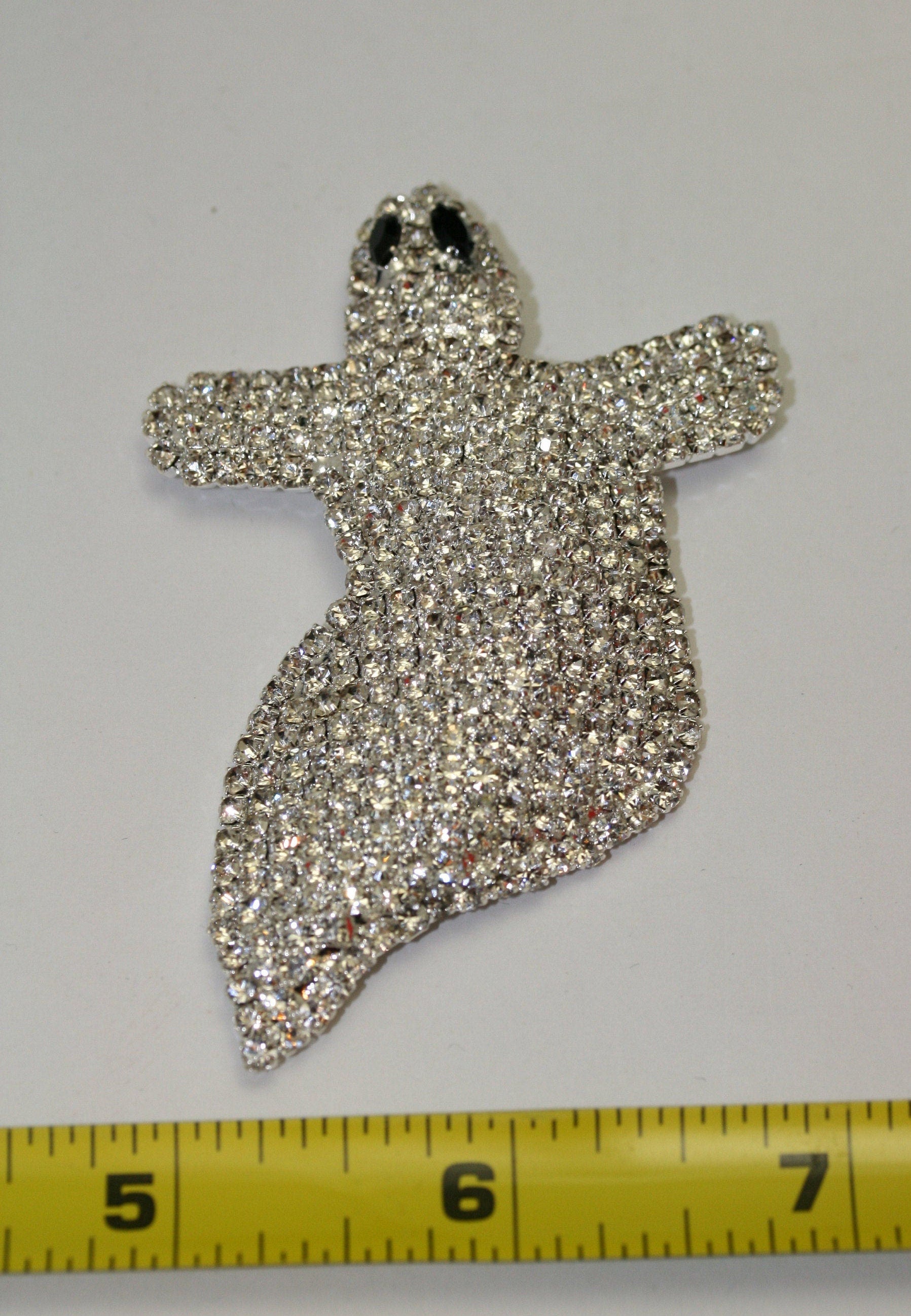 Vintage Jewelry Giant Adorable Rhinestone Spooky Flying Ghost Halloween Pin Brooch