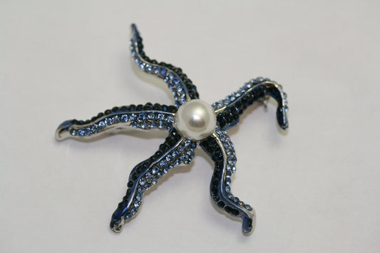 Vintage Style Rhinestone Crystal Starfish with Pearl Brooch Pin