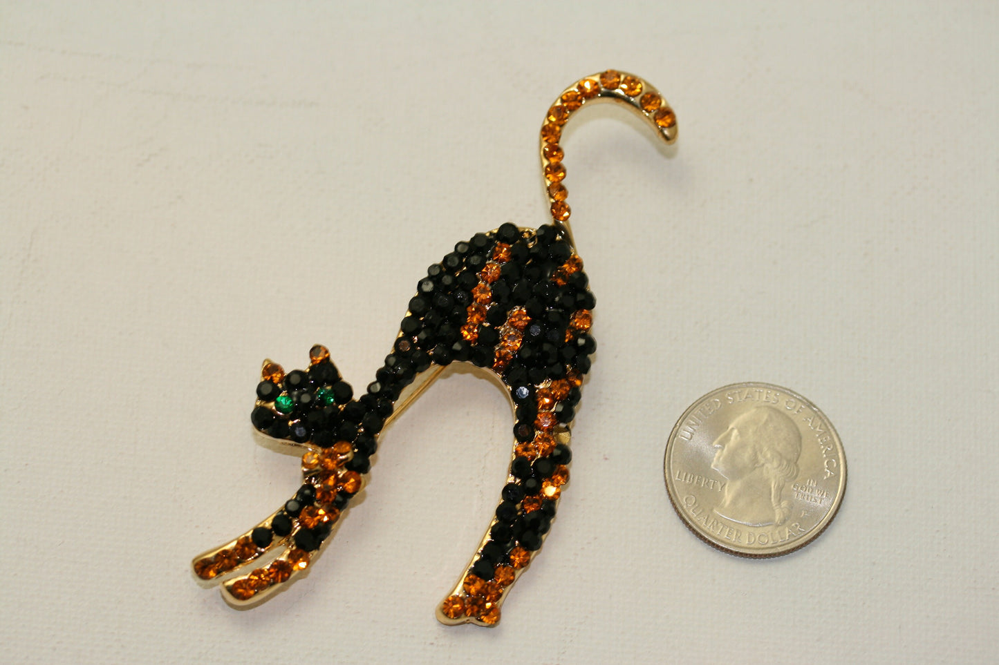 Vintage Rhinestone Black Scary Halloween Cat Brooch Pin
