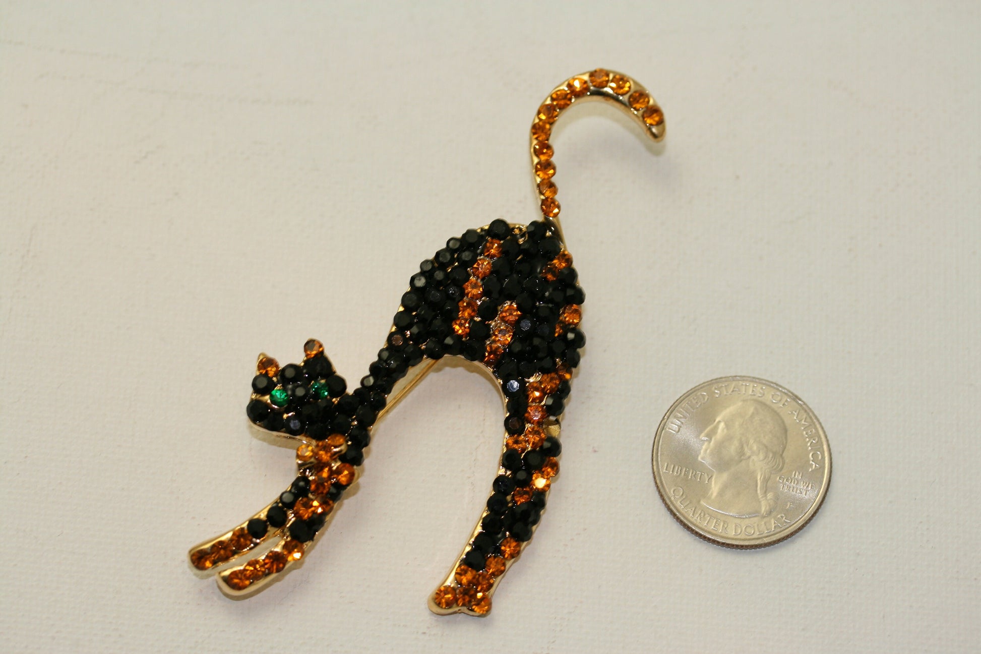 Vintage Rhinestone Black Scary Halloween Cat Brooch Pin