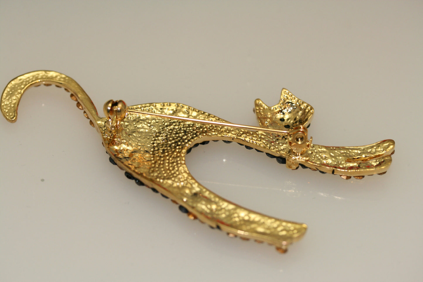 Vintage Rhinestone Black Scary Halloween Cat Brooch Pin