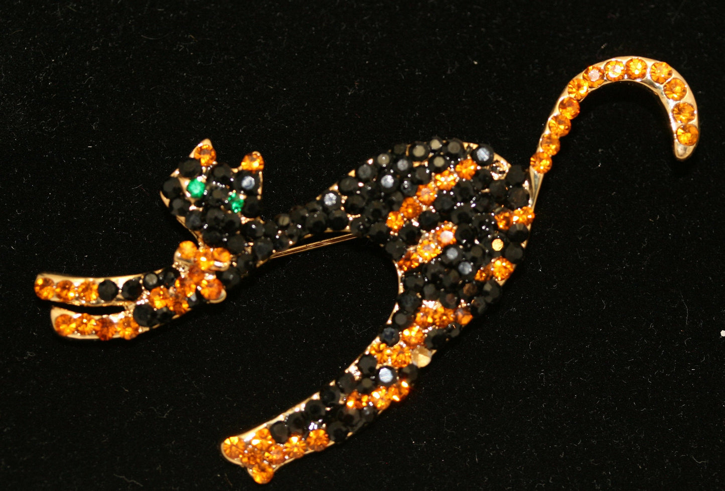 Vintage Rhinestone Black Scary Halloween Cat Brooch Pin