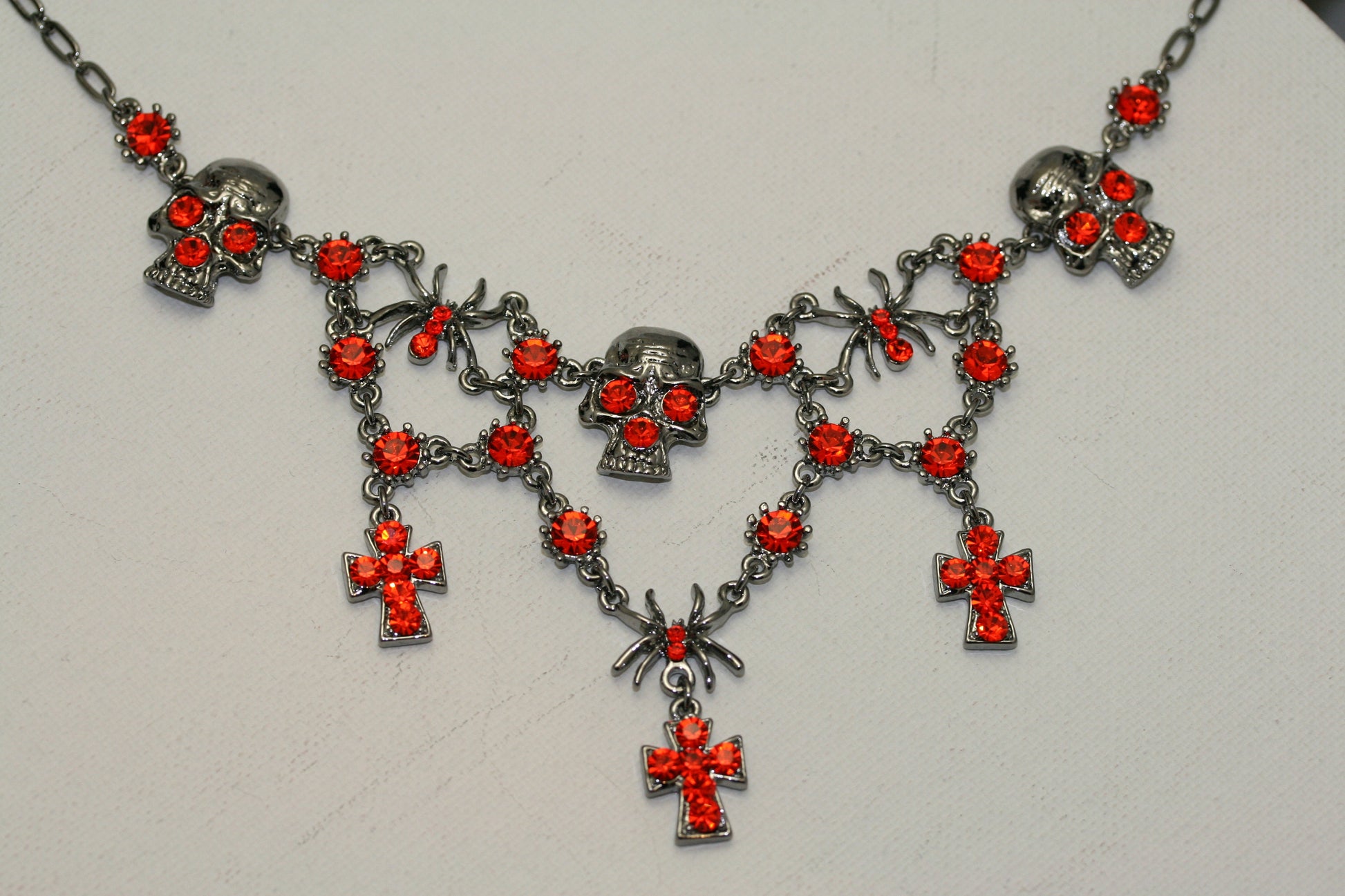 Halloween Rhinestone Spider Skull Choker Necklace Vintage Cross Jewelry