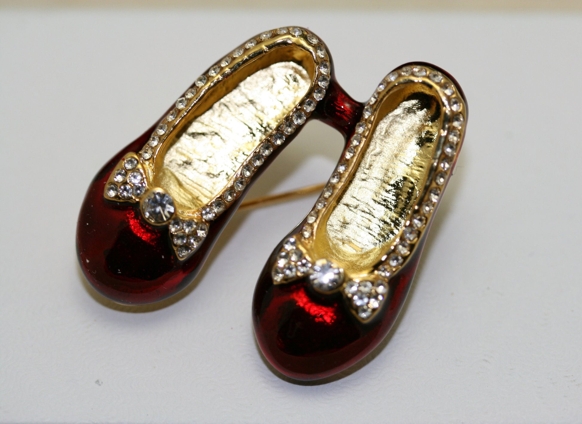 Ruby Red Slippers Lapel Pin Brooch Red Slippers Post Earrings, Red Enamel Slippers Jewelry Set