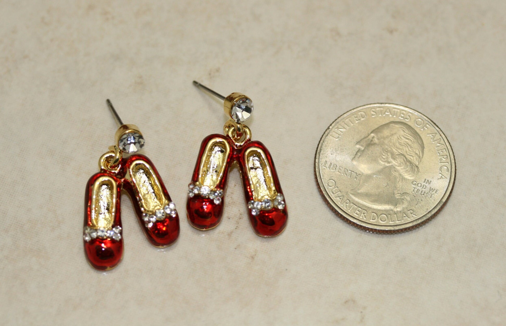 Rhinestone Ruby Slipper Red Enameled Post Earrings Ruby Red Slippers Crystal Sparkle Wizard Of Oz Style