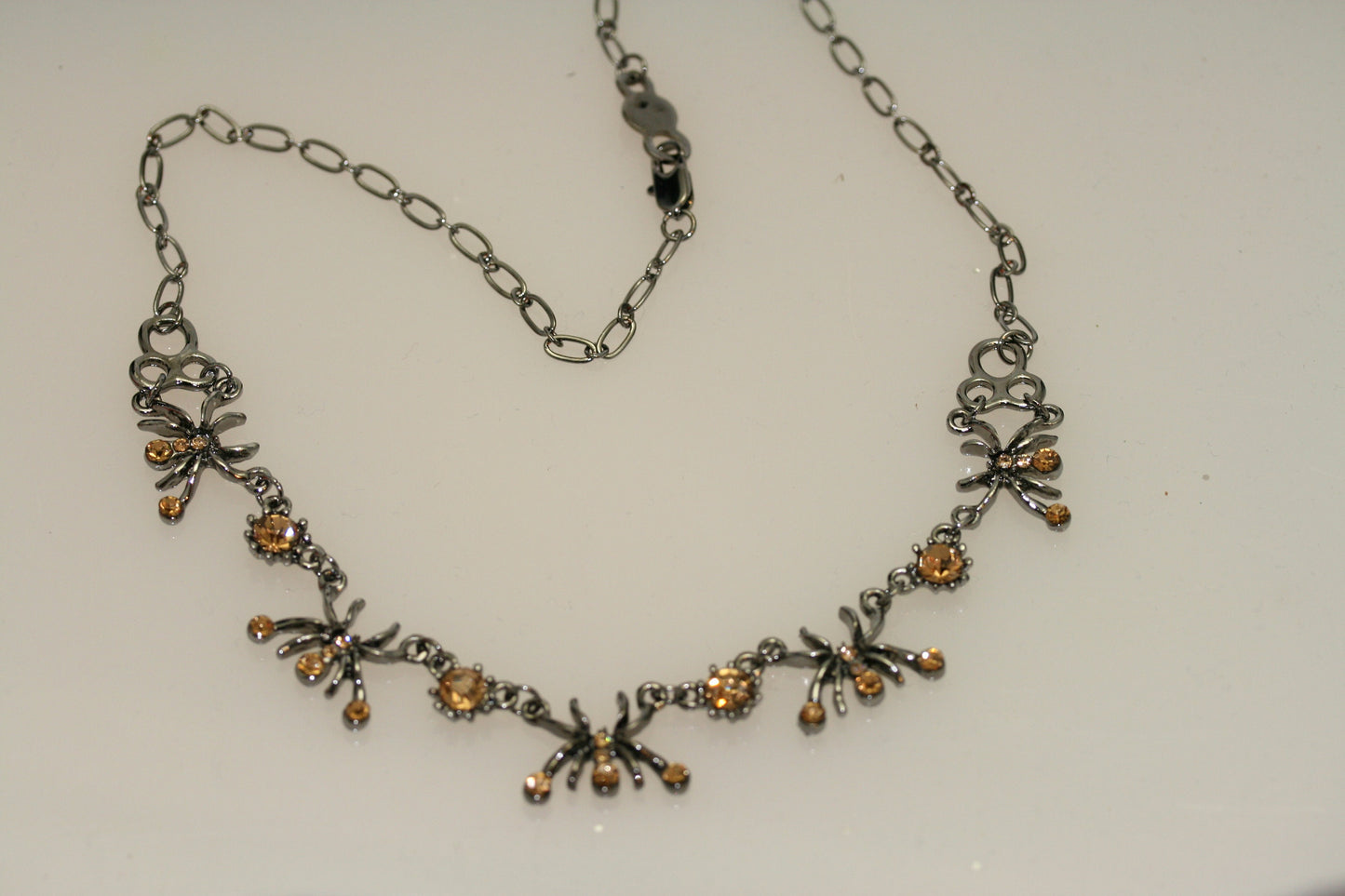 Rhinestone Halloween Gun Metal Spider Choker Necklace Jewelry