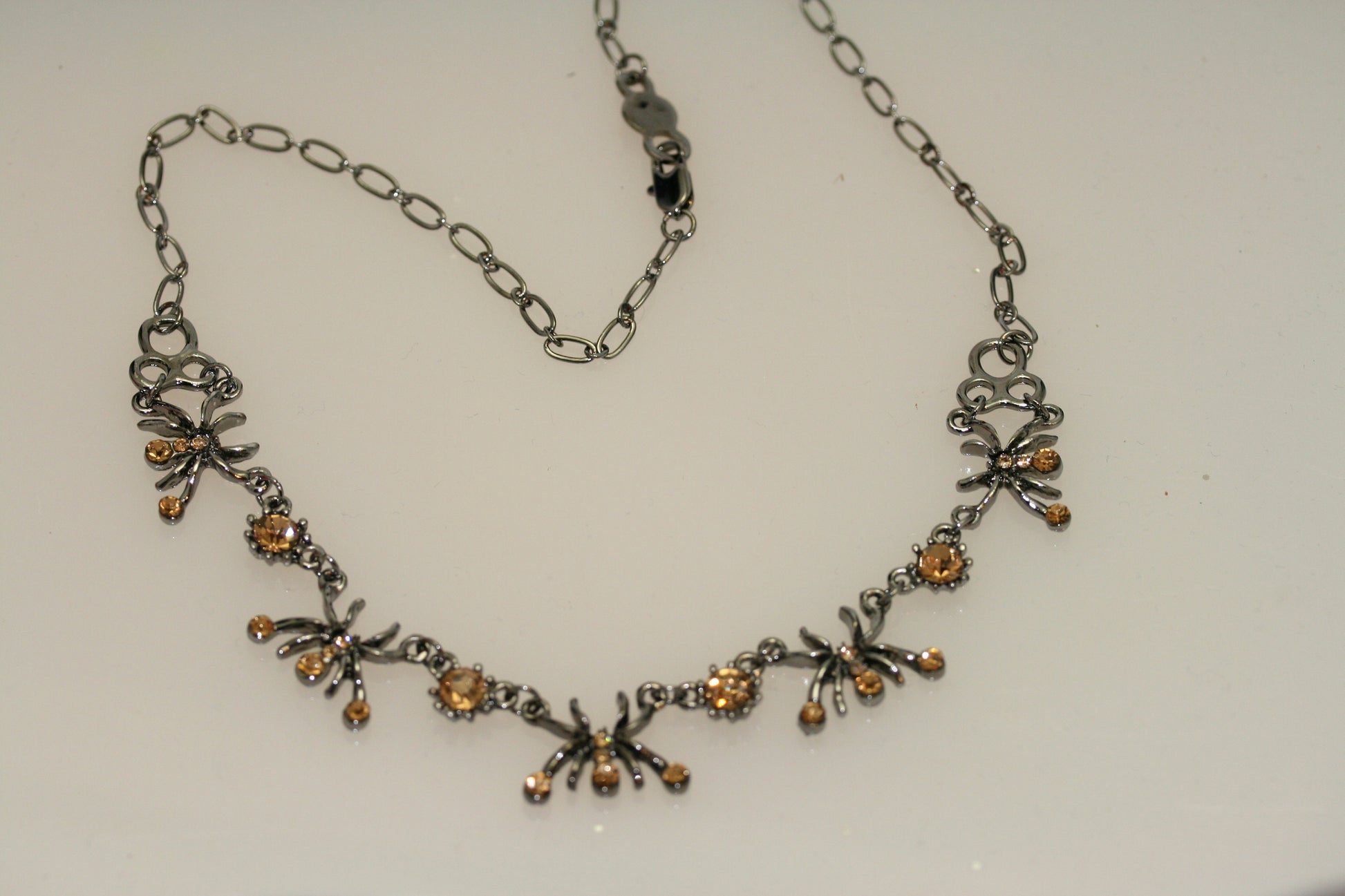 Rhinestone Halloween Gun Metal Spider Choker Necklace Jewelry