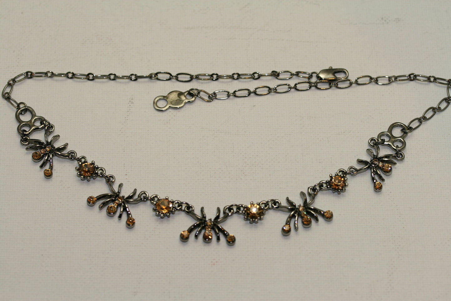 Rhinestone Halloween Gun Metal Spider Choker Necklace Jewelry