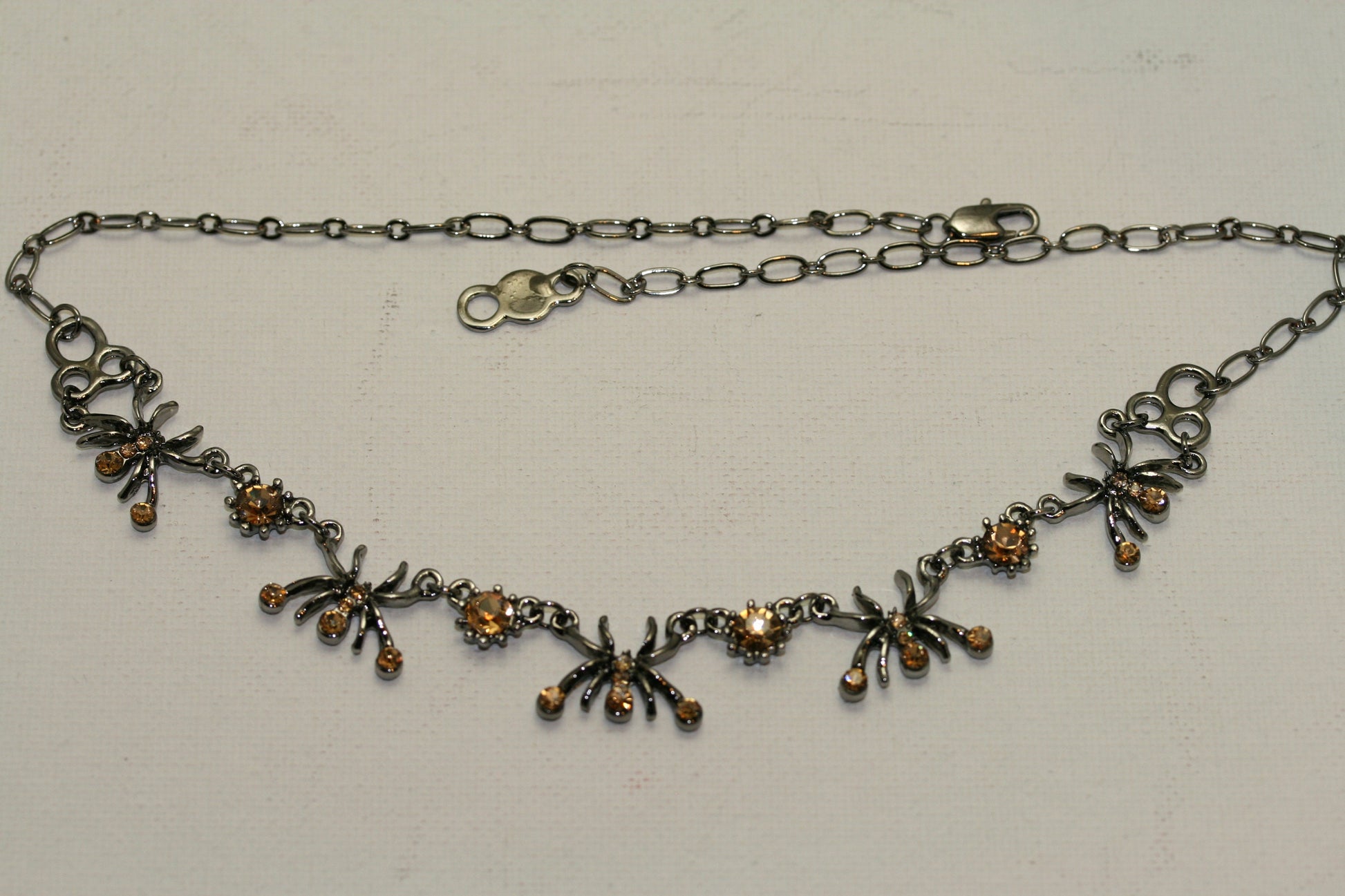 Rhinestone Halloween Gun Metal Spider Choker Necklace Jewelry