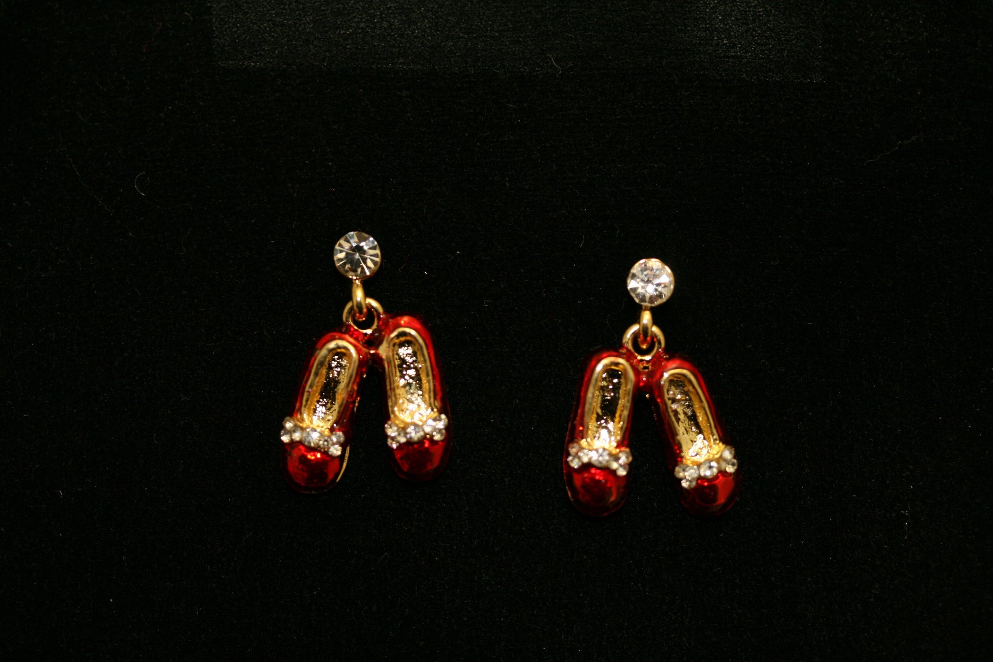 Rhinestone Ruby Slipper Red Enameled Post Earrings Ruby Red Slippers Crystal Sparkle Wizard Of Oz Style
