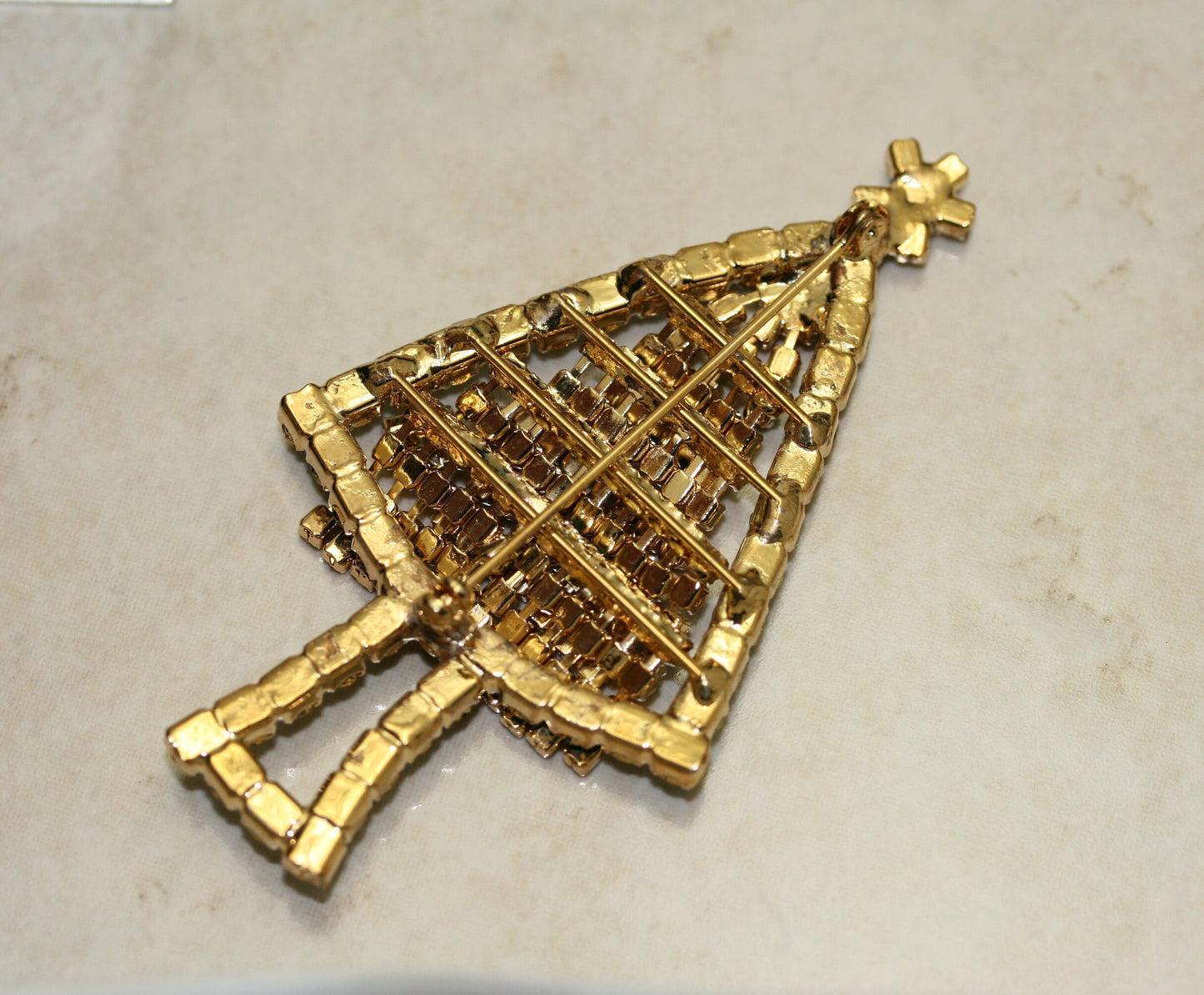 Vintage Rhinestone Prong-set Christmas Tree Brooch Pin, Holiday Christmas Jewelry