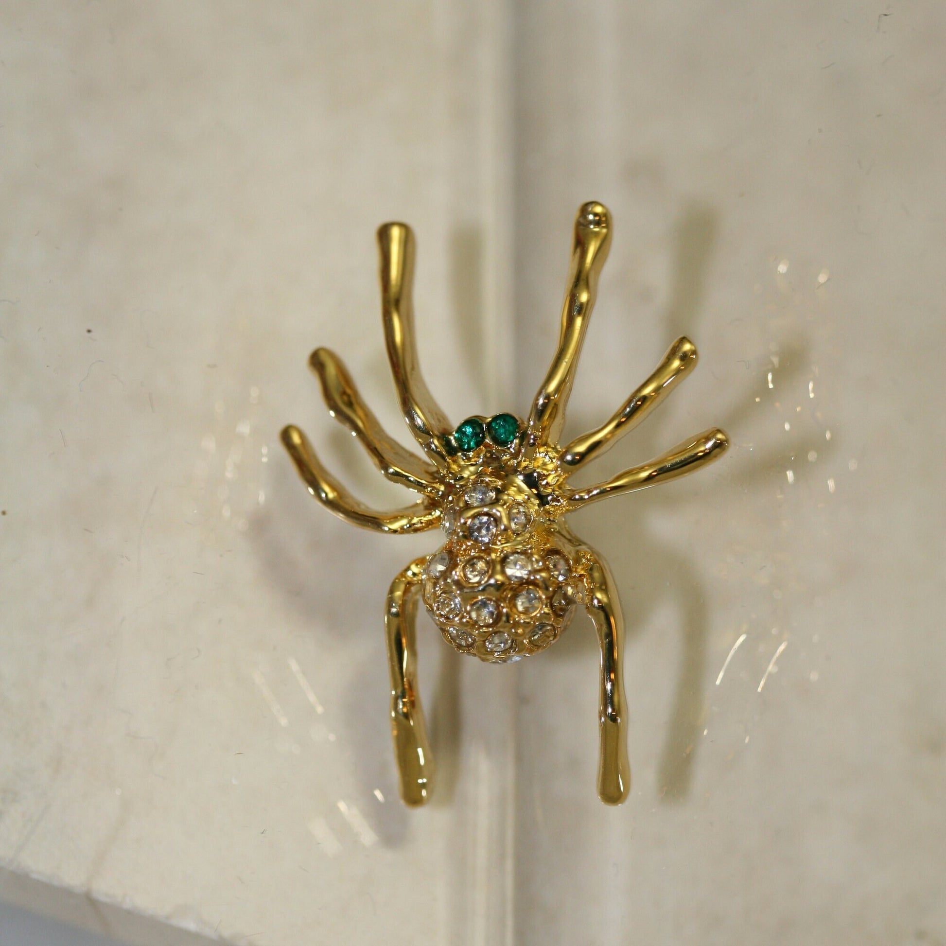 Halloween Spider tack pin , Rhinestones pave and gold tone insect Brooch Pin