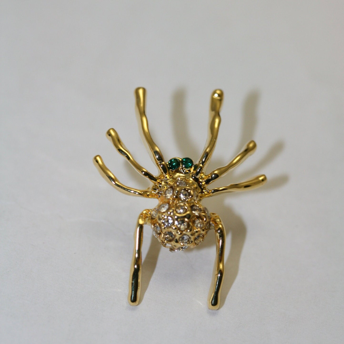 Halloween Spider tack pin , Rhinestones pave and gold tone insect Brooch Pin