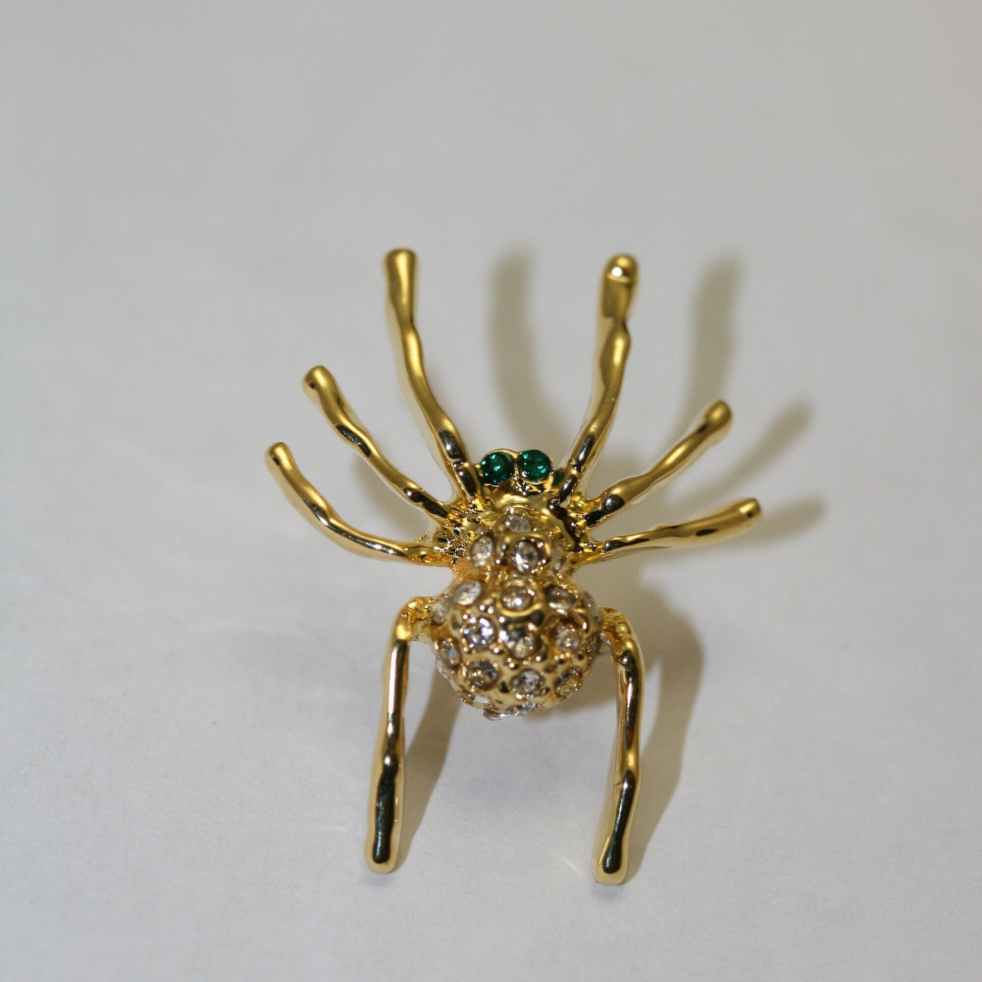 Halloween Spider tack pin , Rhinestones pave and gold tone insect Brooch Pin