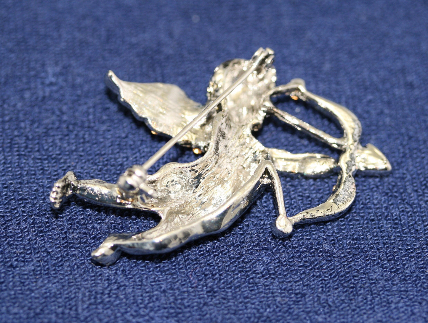 Rhinestone Antique Silver Angel Brooch. Cupid Arrow Brooch. Holiday Angel Pin. Jewelry for Women