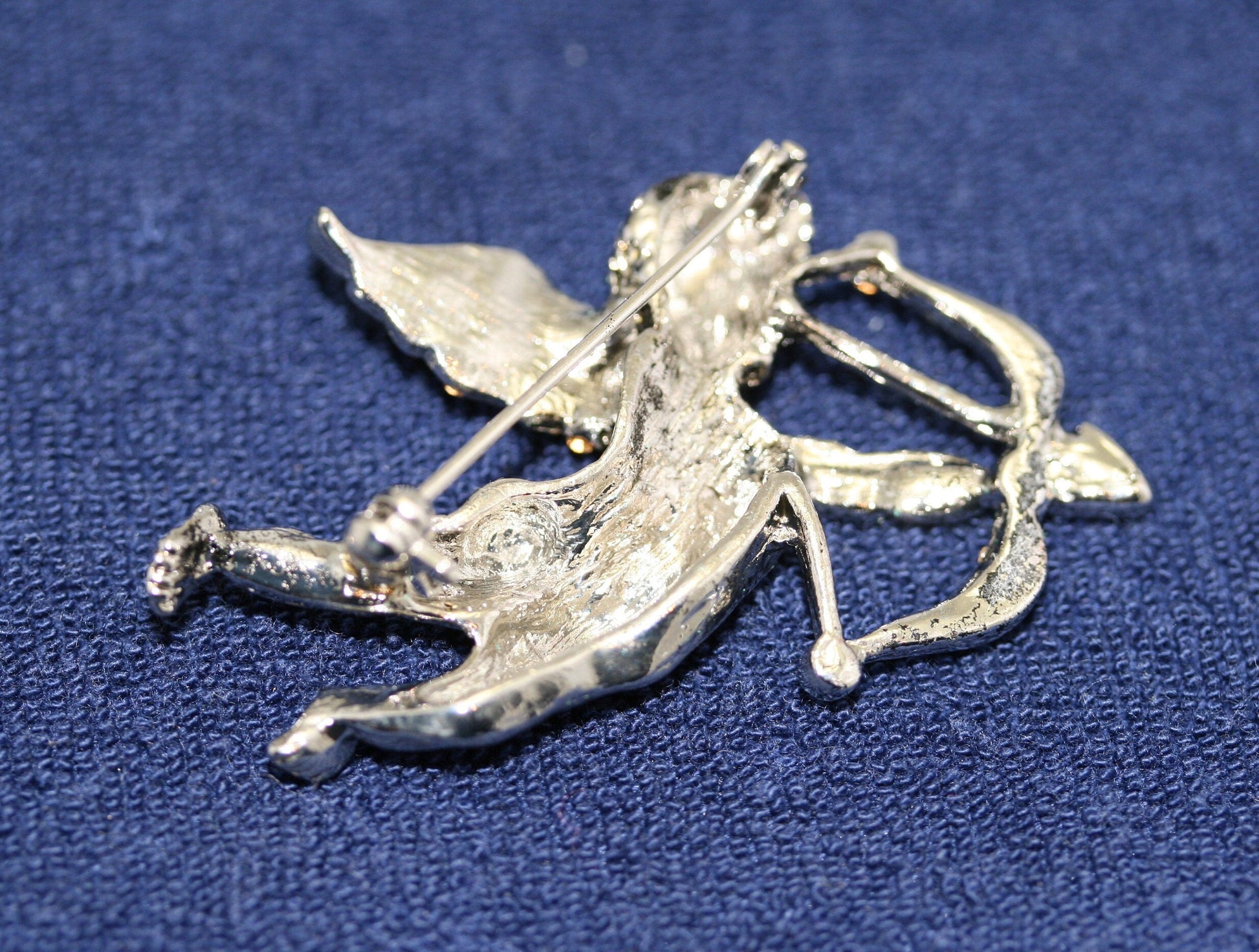 Rhinestone Antique Silver Angel Brooch. Cupid Arrow Brooch. Holiday Angel Pin. Jewelry for Women