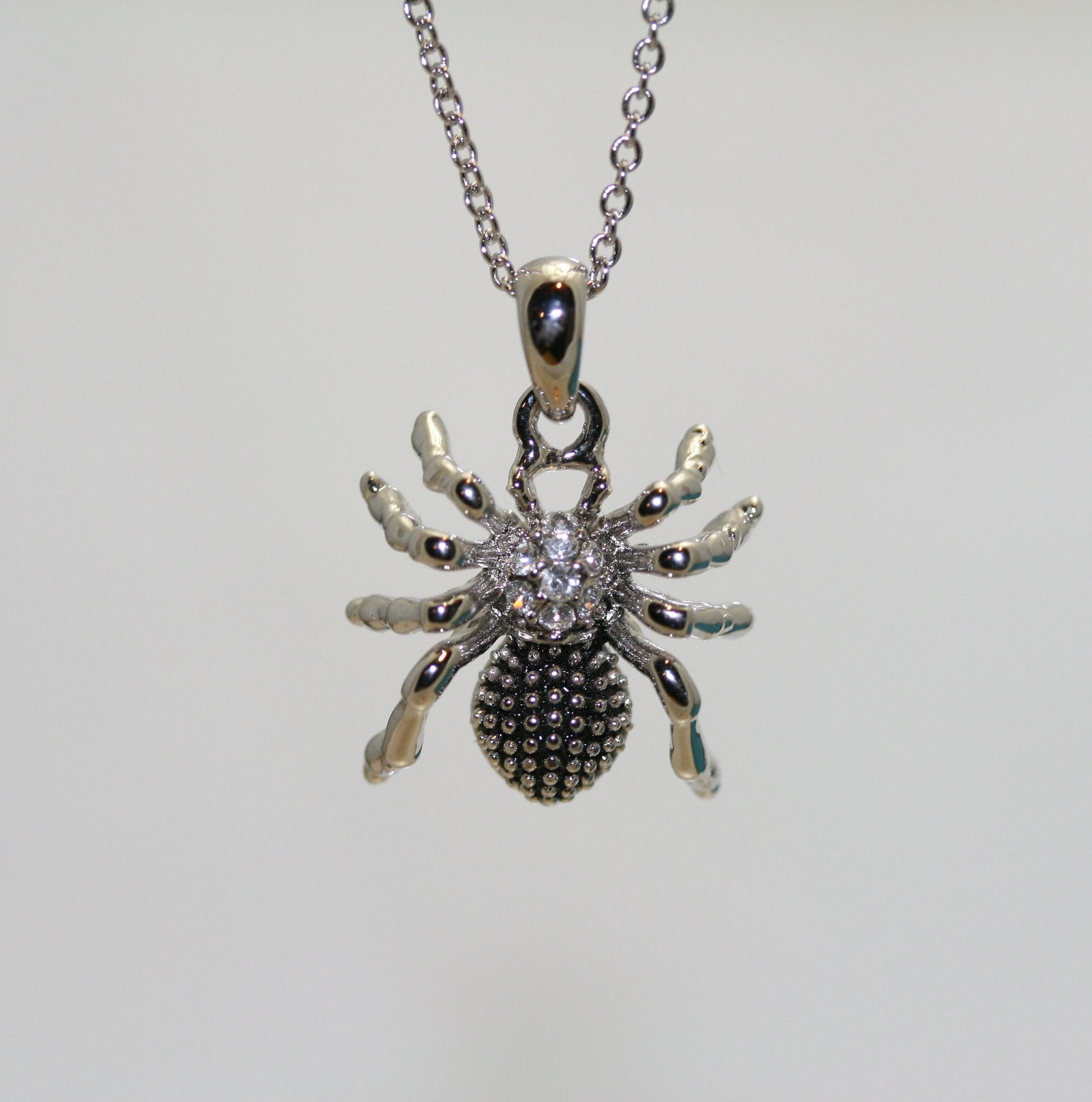 Halloween Insect Silver Tone Metal with Rhinestones Spider Charms Necklace And Earring Jewelry Set