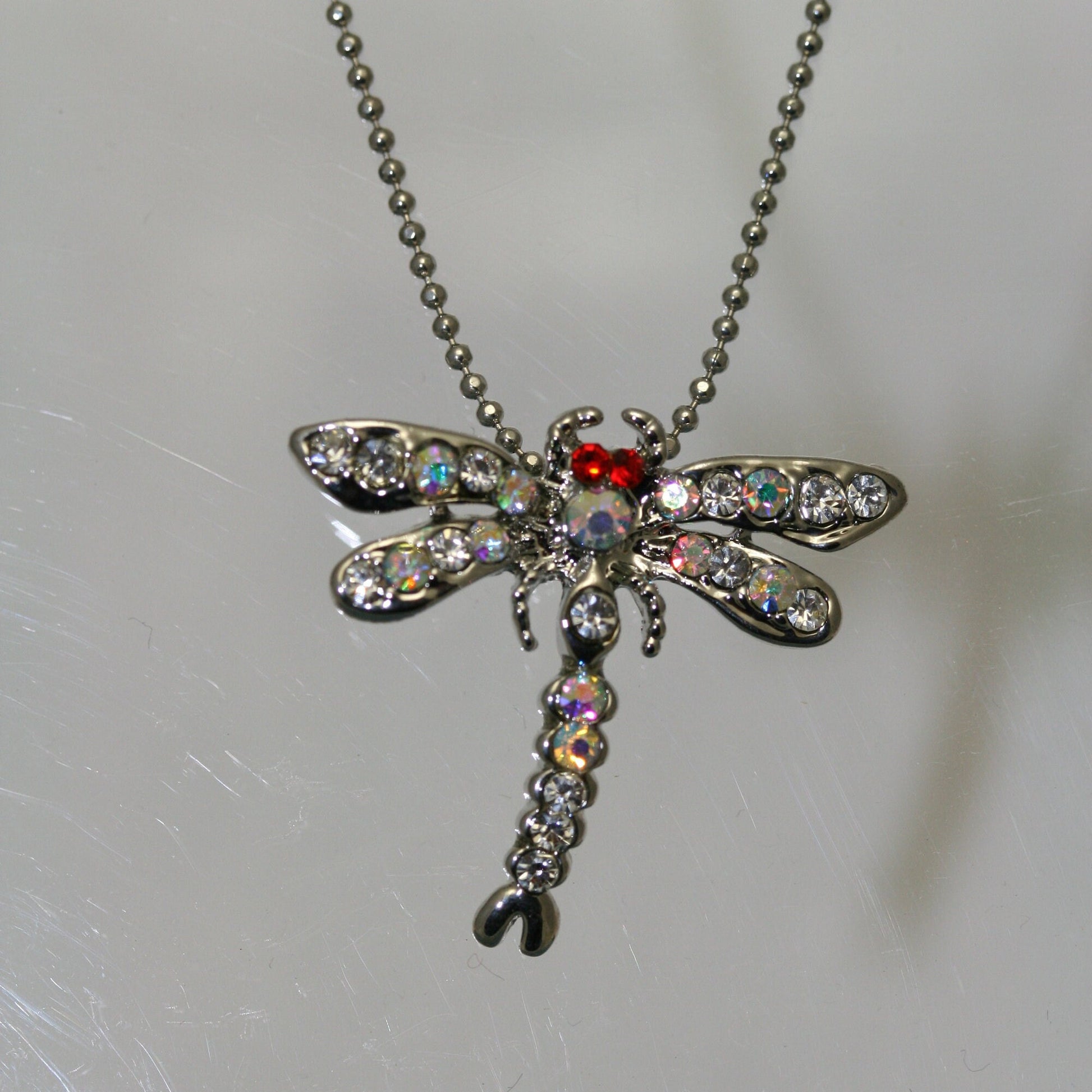 Insect Jewelry Sets for Bride Silver Dragonfly Pendant Necklace Rhinestone Post Earrings for Women