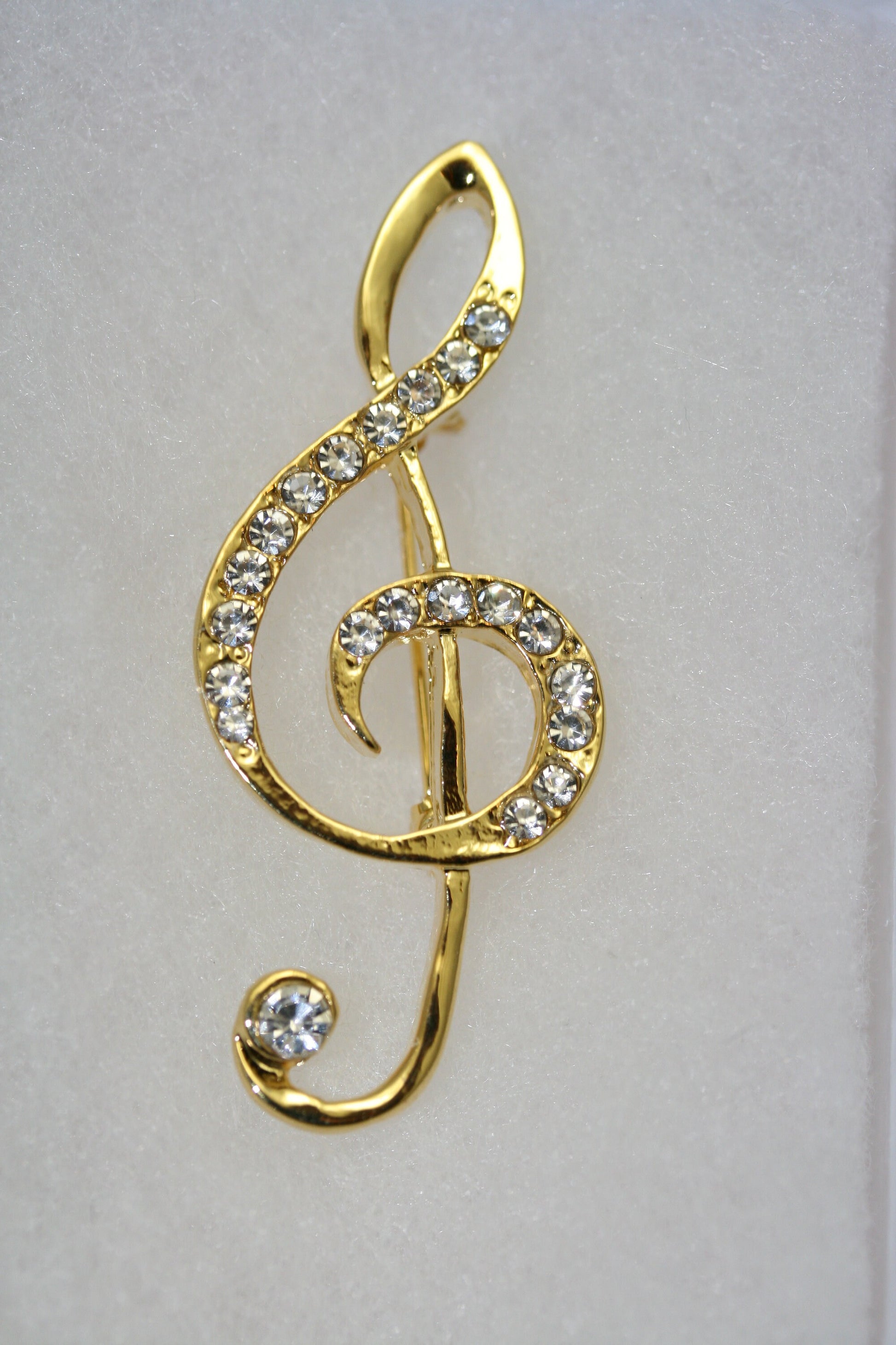 Rhinestone Music Note Brooch/pin With Matching Post Dangle Earring, Gold Music Note Jewelry Set