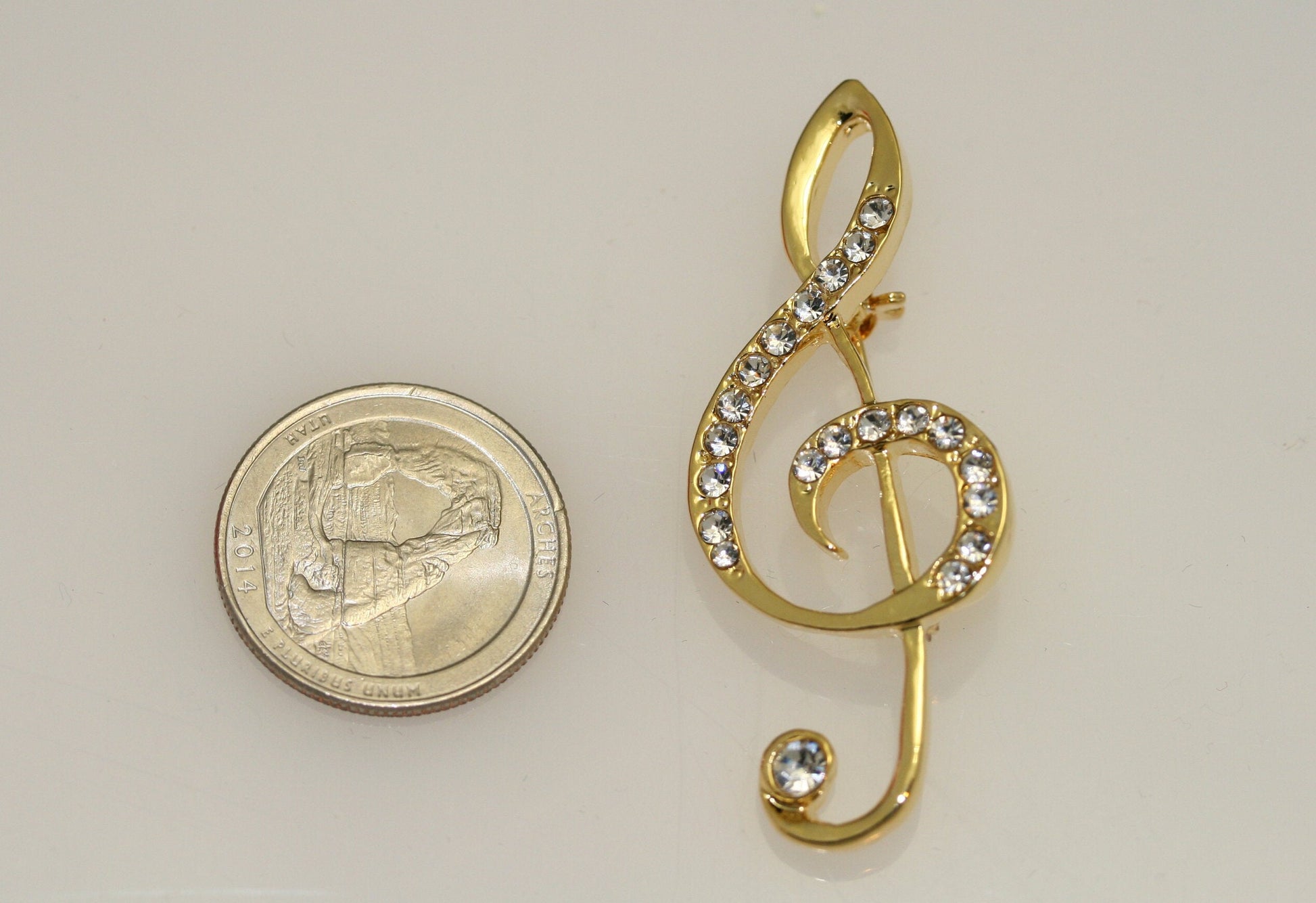 Rhinestone Music Note Brooch/pin With Matching Post Dangle Earring, Gold Music Note Jewelry Set