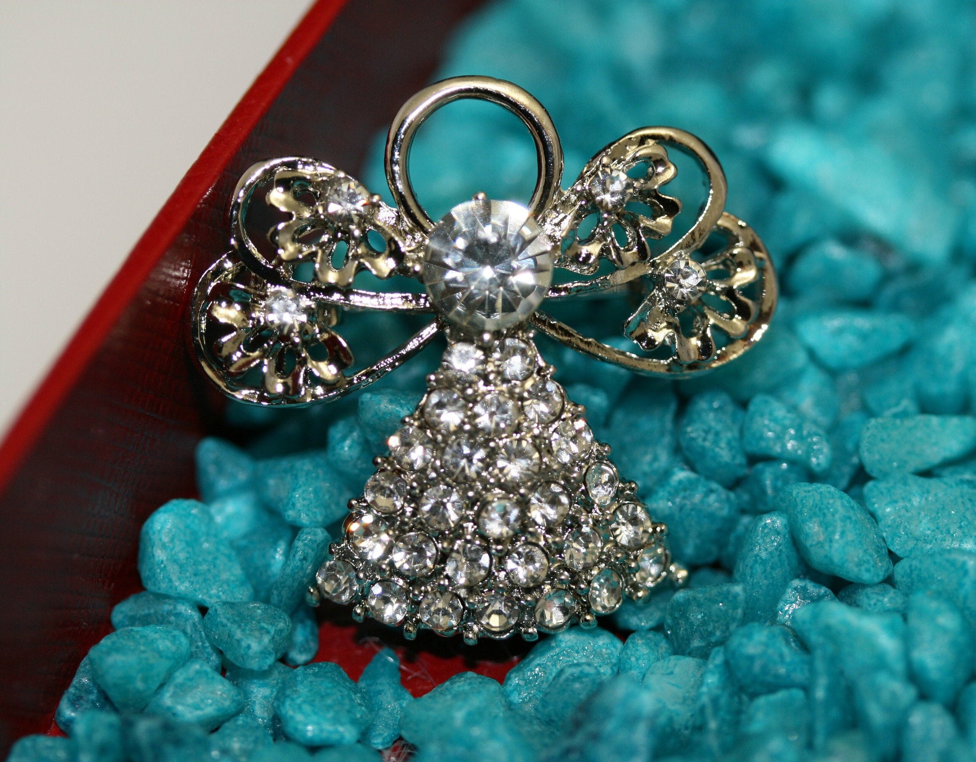 Silver-Plated Clear Rhinestone Angel Brooch Pin, Angel Pin, Angel Jewelry Gift