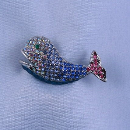 Sapphire Blue Rhinestone Whale Pin Ocean Wild Animal Pin Brooch, Crystal Whale Brooch