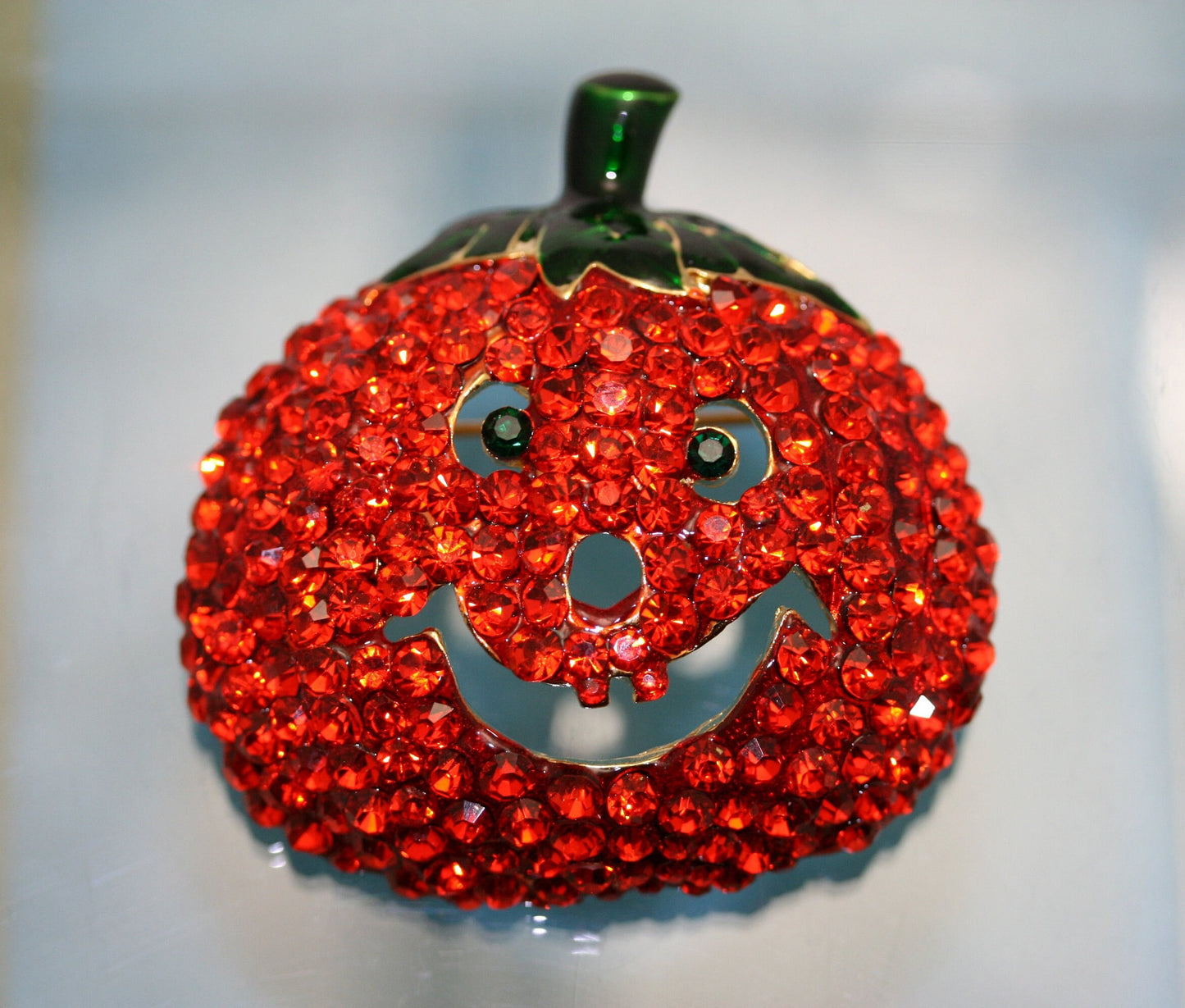 Large Rhinestone Halloween Pumpkin Brooch Pin, Fashion Costume Holiday Jewelry, Crystal Pumpkin Brooch Pin