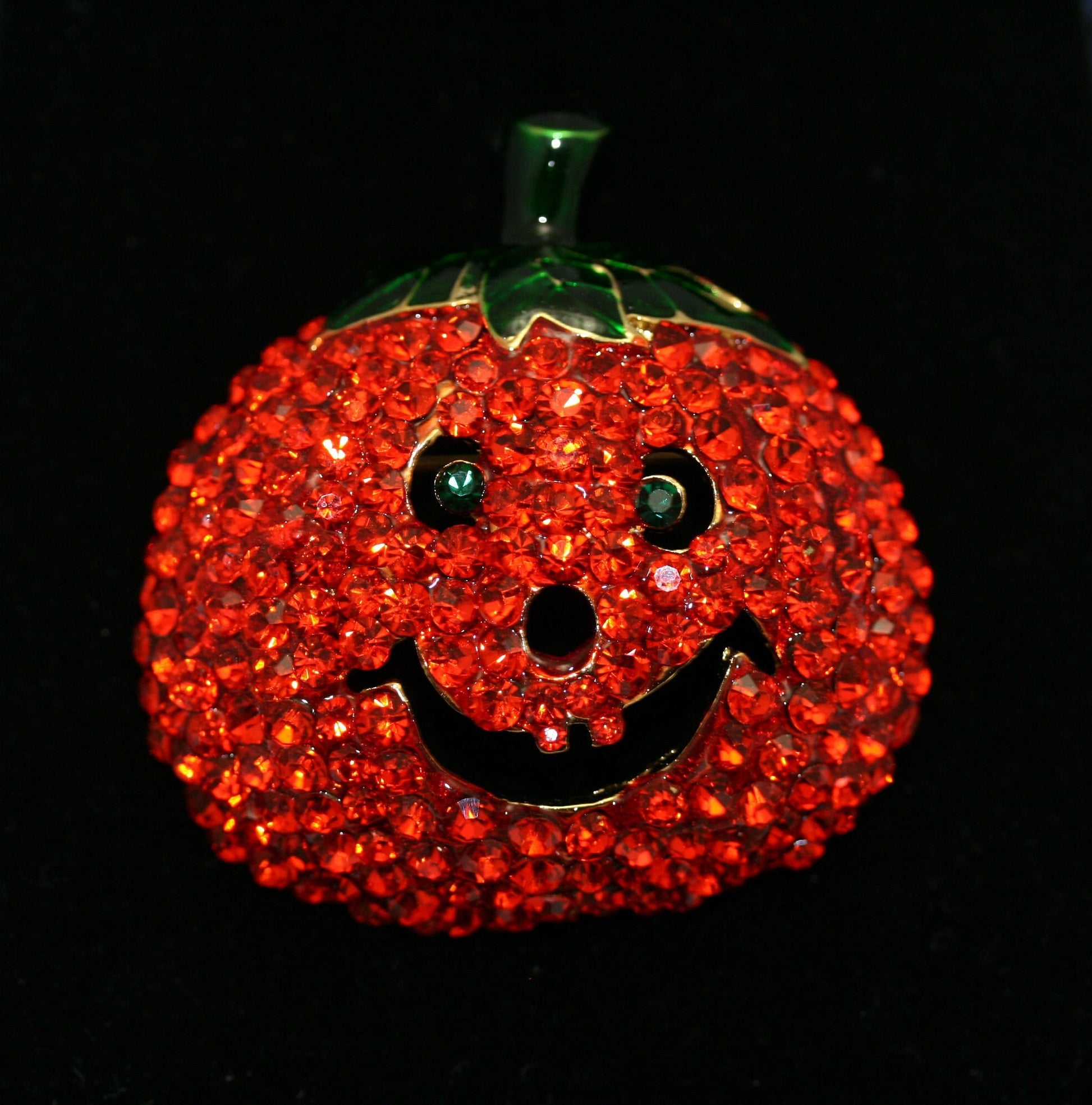 Large Rhinestone Halloween Pumpkin Brooch Pin, Fashion Costume Holiday Jewelry, Crystal Pumpkin Brooch Pin