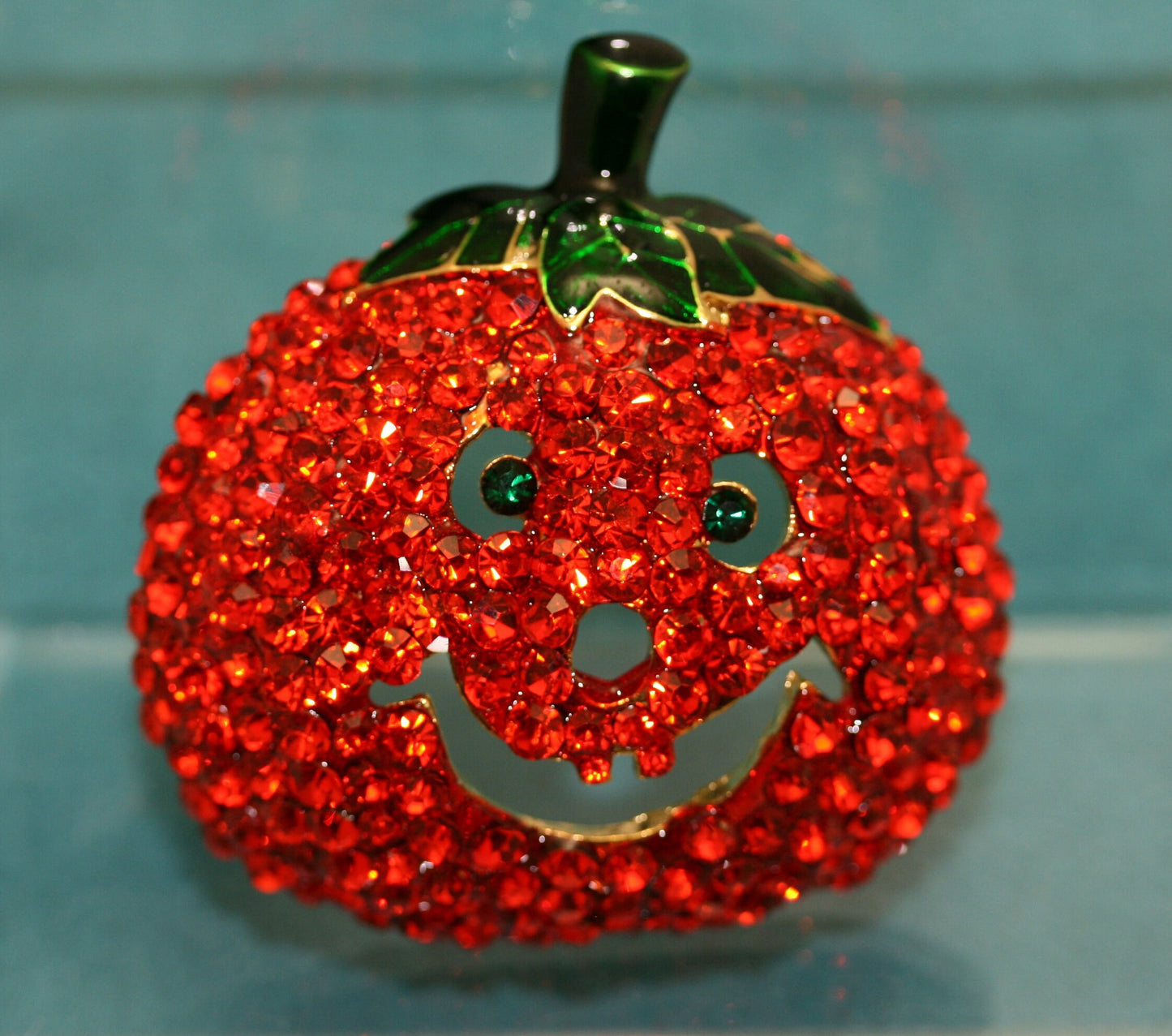 Large Rhinestone Halloween Pumpkin Brooch Pin, Fashion Costume Holiday Jewelry, Crystal Pumpkin Brooch Pin