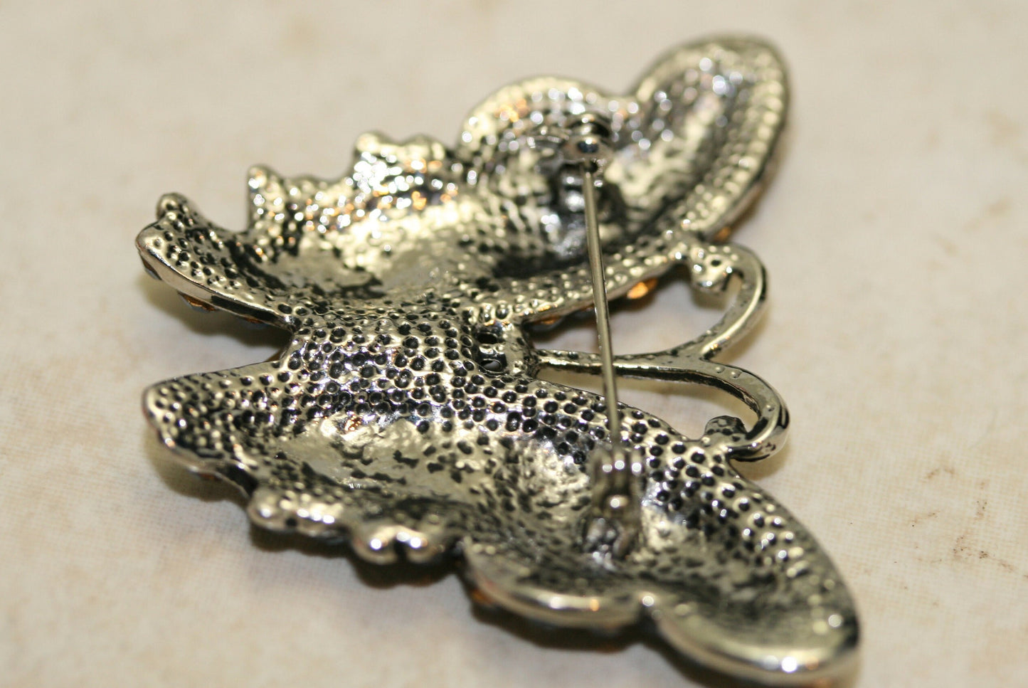 Vintage Crystal Rhinestone Antique Tone Butterfly Brooch Pin, Blue Butterfly Jewelry Gift