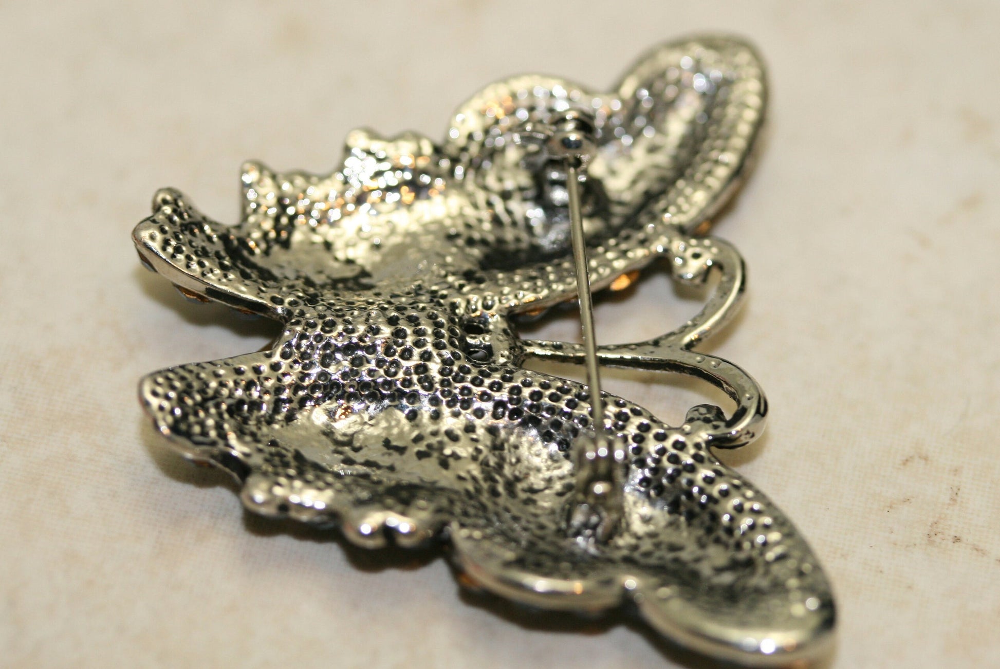 Vintage Crystal Rhinestone Antique Tone Butterfly Brooch Pin, Blue Butterfly Jewelry Gift