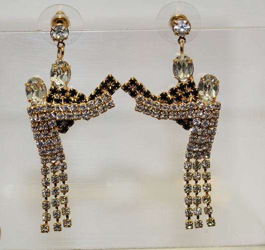 Vintage Art Deco Earrings couple dancing black and white rhinestone Jewelry