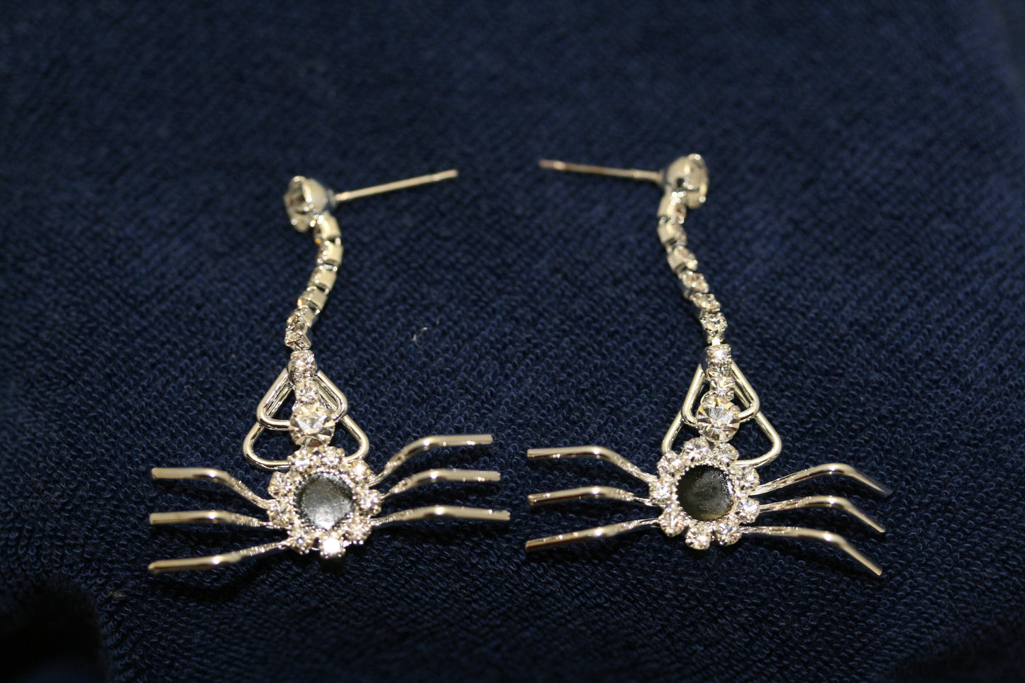 Rhinestone Spider Web Brooch Pin With Matching Earring, Crystal Halloween Jewelry Set