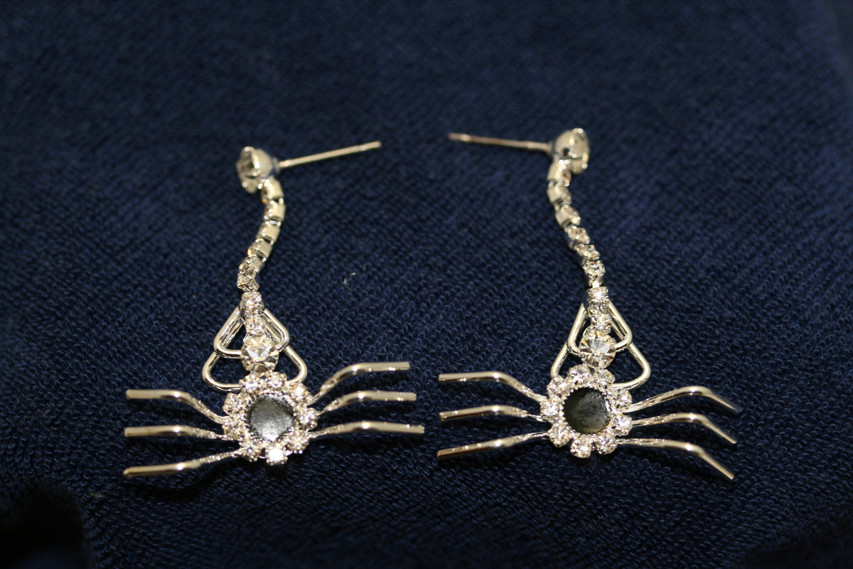 Rhinestone Spider Web Brooch Pin With Matching Earring, Crystal Halloween Jewelry Set