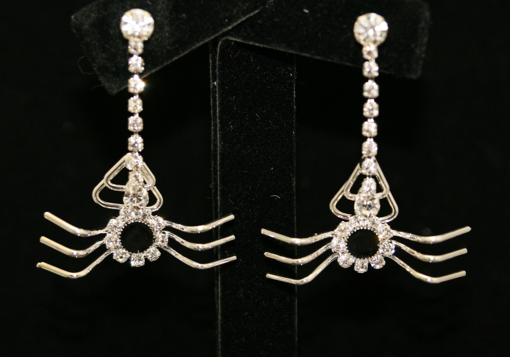 Rhinestone Spider Web Brooch Pin With Matching Earring, Crystal Halloween Jewelry Set