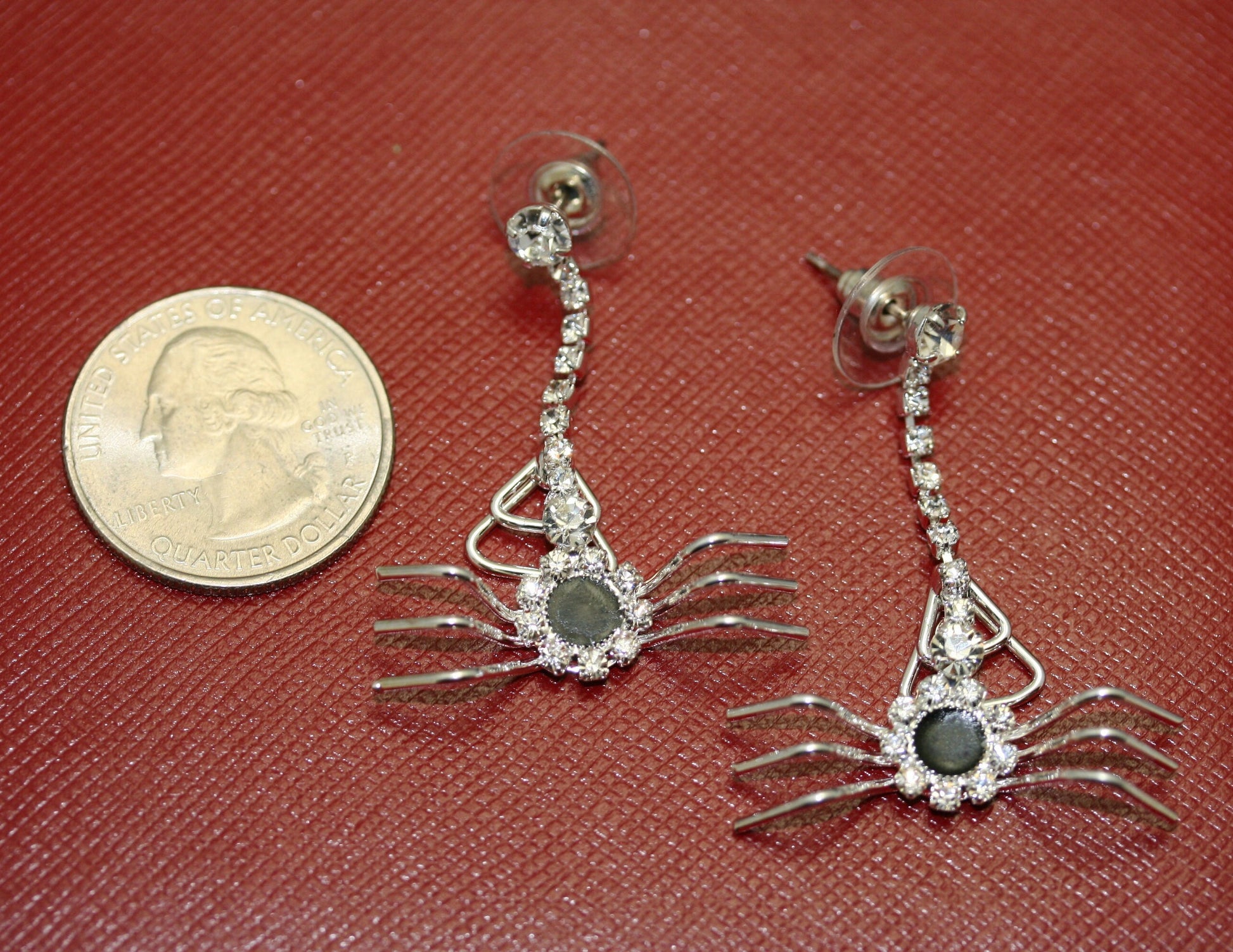 Rhinestone Spider Web Brooch Pin With Matching Earring, Crystal Halloween Jewelry Set