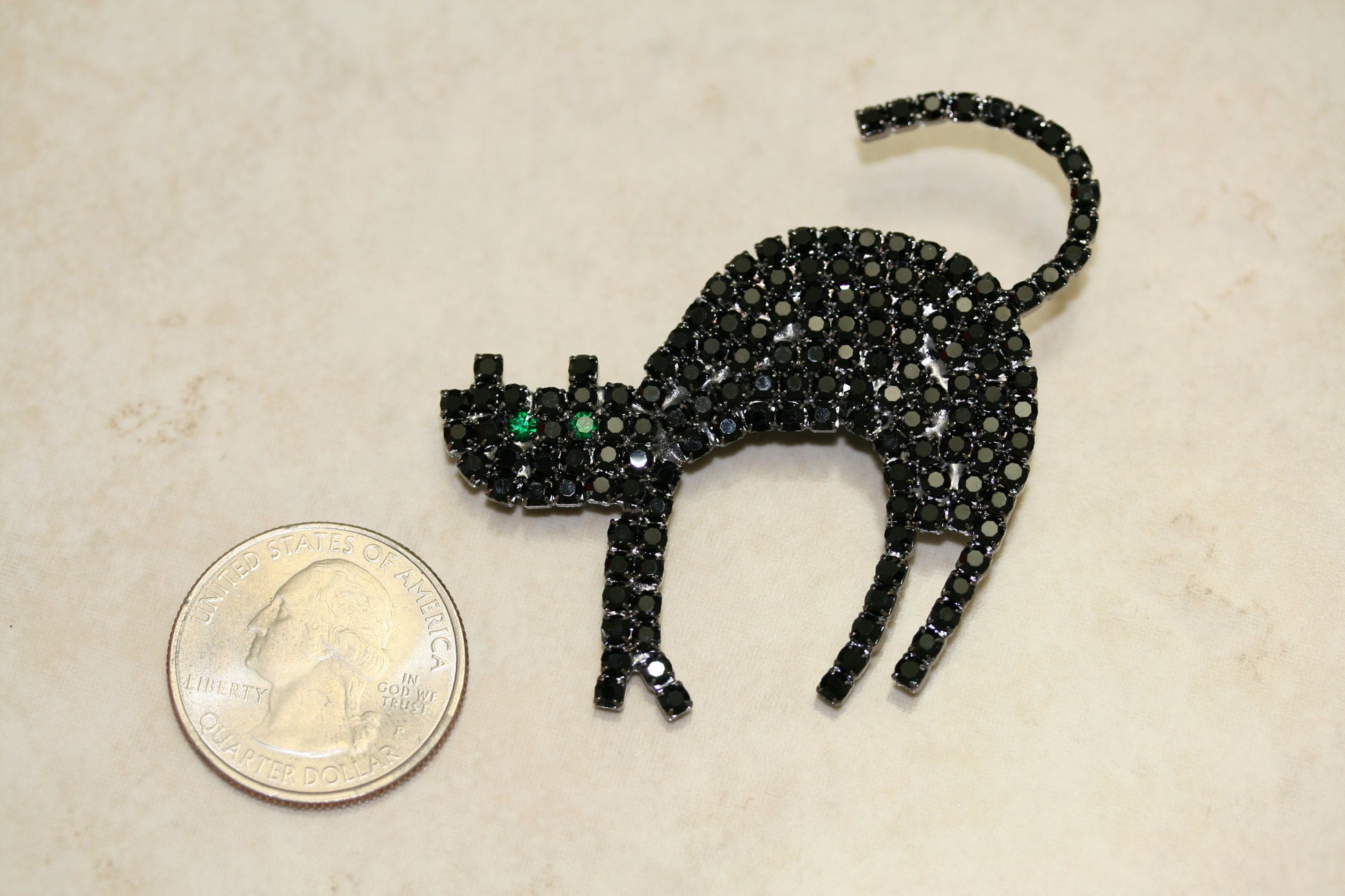 Black Cat Pin, Rhinestone Halloween Black Spooky Cat Brooch Pin, Crystal Black Cat Brooch