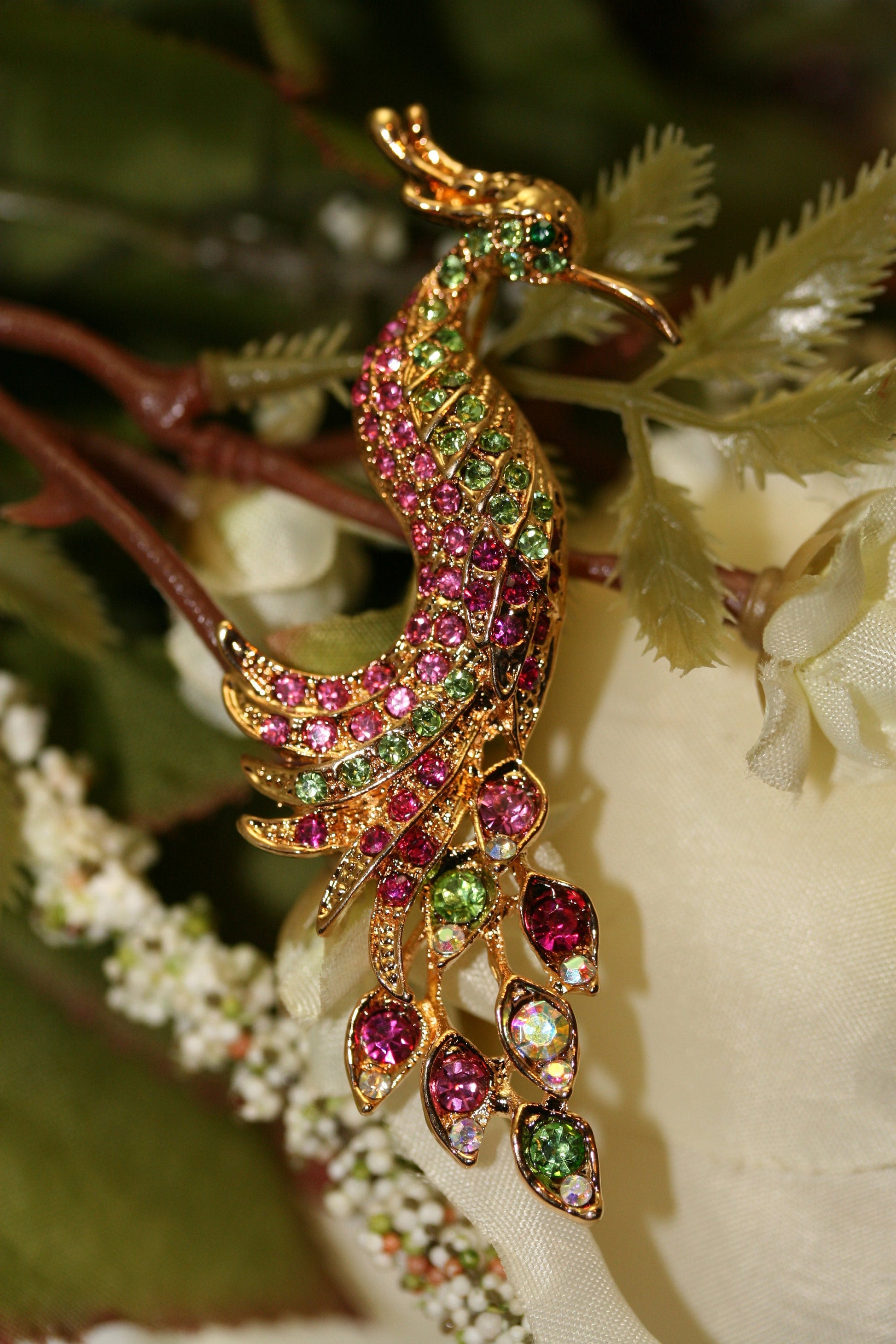 Vintage Rhinestone Peacock Brooch, Colorful Crystal Peacock Brooch Pin, Fashion Jewelry Pin,