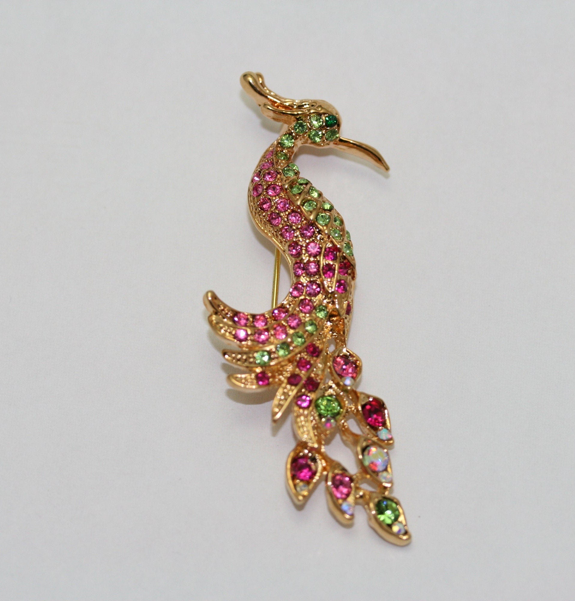 Vintage Rhinestone Peacock Brooch, Colorful Crystal Peacock Brooch Pin, Fashion Jewelry Pin,