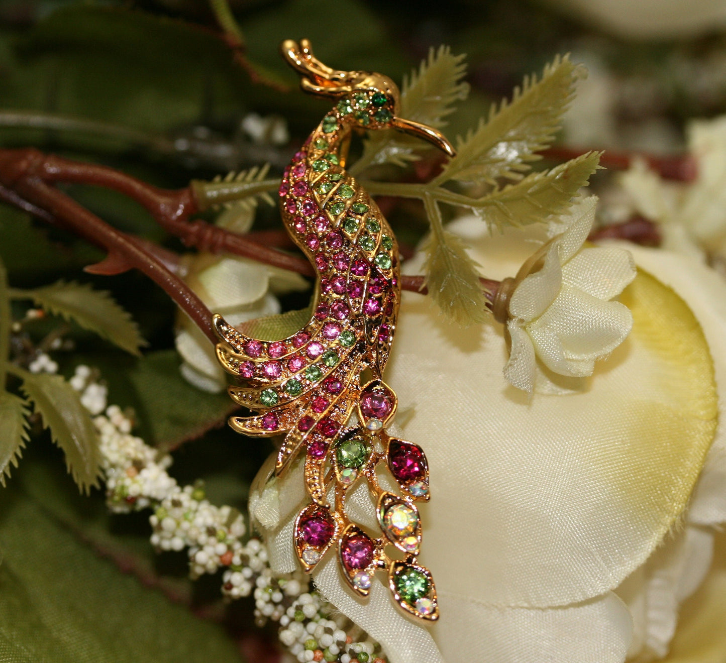 Vintage Rhinestone Peacock Brooch, Colorful Crystal Peacock Brooch Pin, Fashion Jewelry Pin,