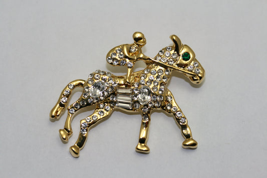 Vintage Kentucky Derby Racing Horse Jockey Pin Brooch, Rhinestone Jewelry, Equestrian Horses Kentucky Derby