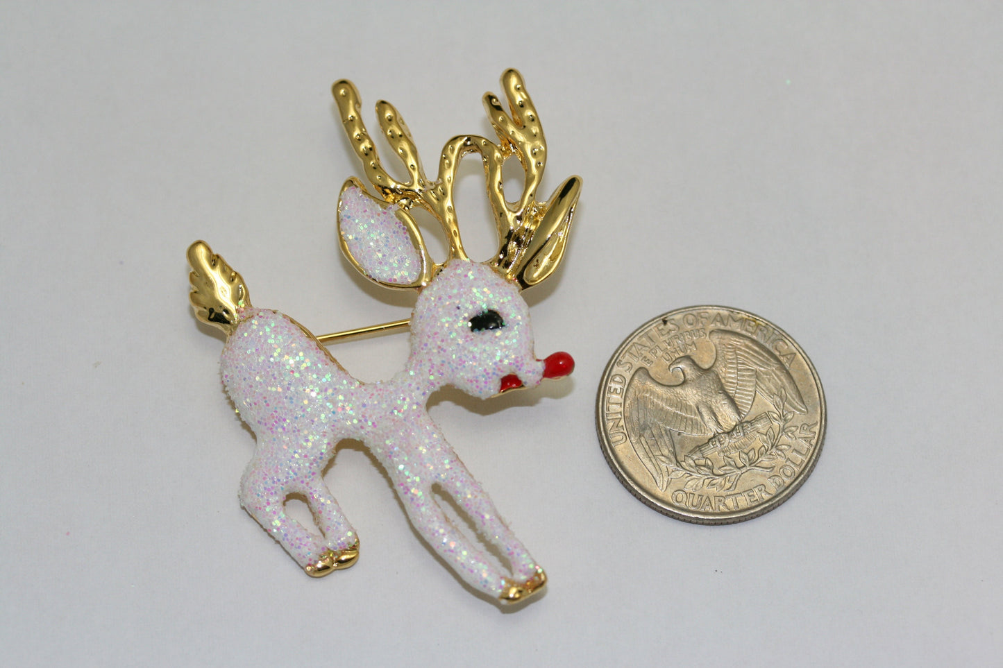 Beautiful Rudolph Reindeer Sparkling White Christmas Reindeer Pin Brooch, Christmas Jewelry
