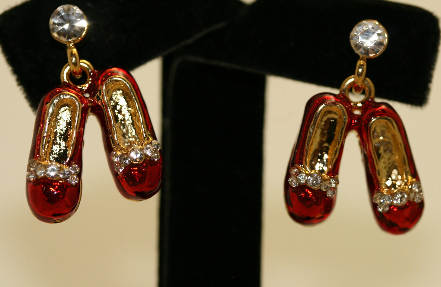 Rhinestone Ruby Slipper Red Enameled Post Earrings Ruby Red Slippers Crystal Sparkle Wizard Of Oz Style